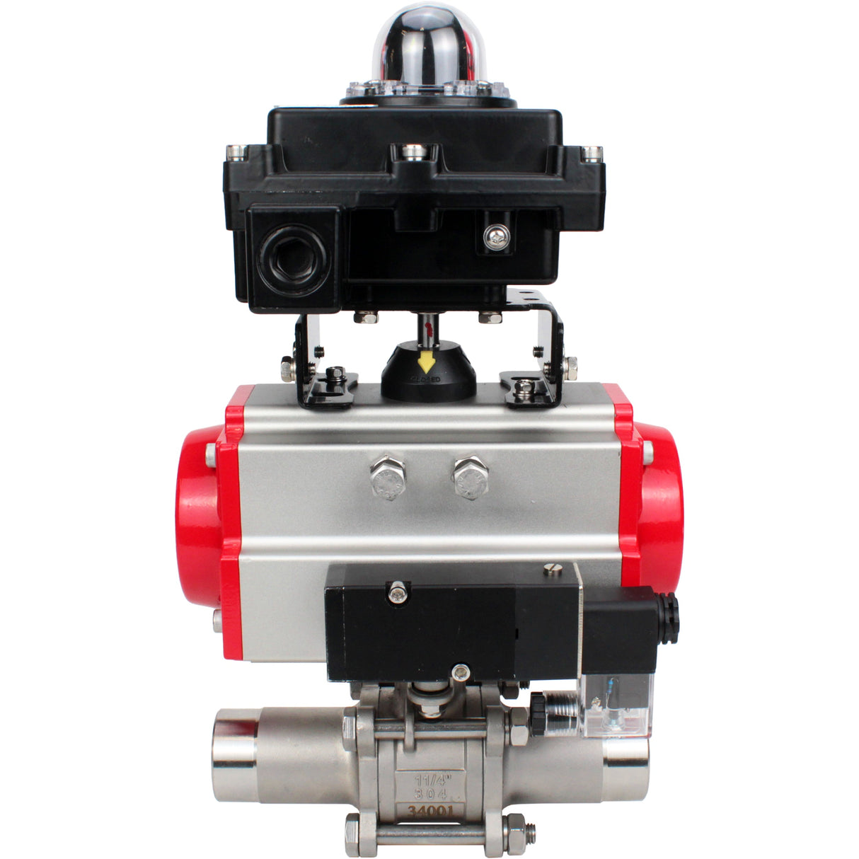 Ball valves Elephant BV3232P(3pc)-FP-W-ISO-H LONG DN10-150 full bore, body - stainless steel 316, for welding, with pneumatic actuator PA-DA, pneumatic distributor 4M310-08 NAMUR 220V and limit switch block APL -410N EX