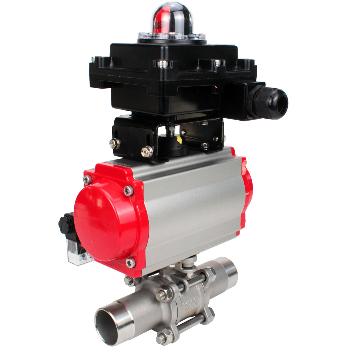 Ball valves Elephant BV3232P(3pc)-FP-W-ISO-H LONG DN10-150 full bore, body - stainless steel 316, for welding, with pneumatic actuator PA-DA, pneumatic distributor 4M310-08 NAMUR 220V and limit switch block APL -410N EX