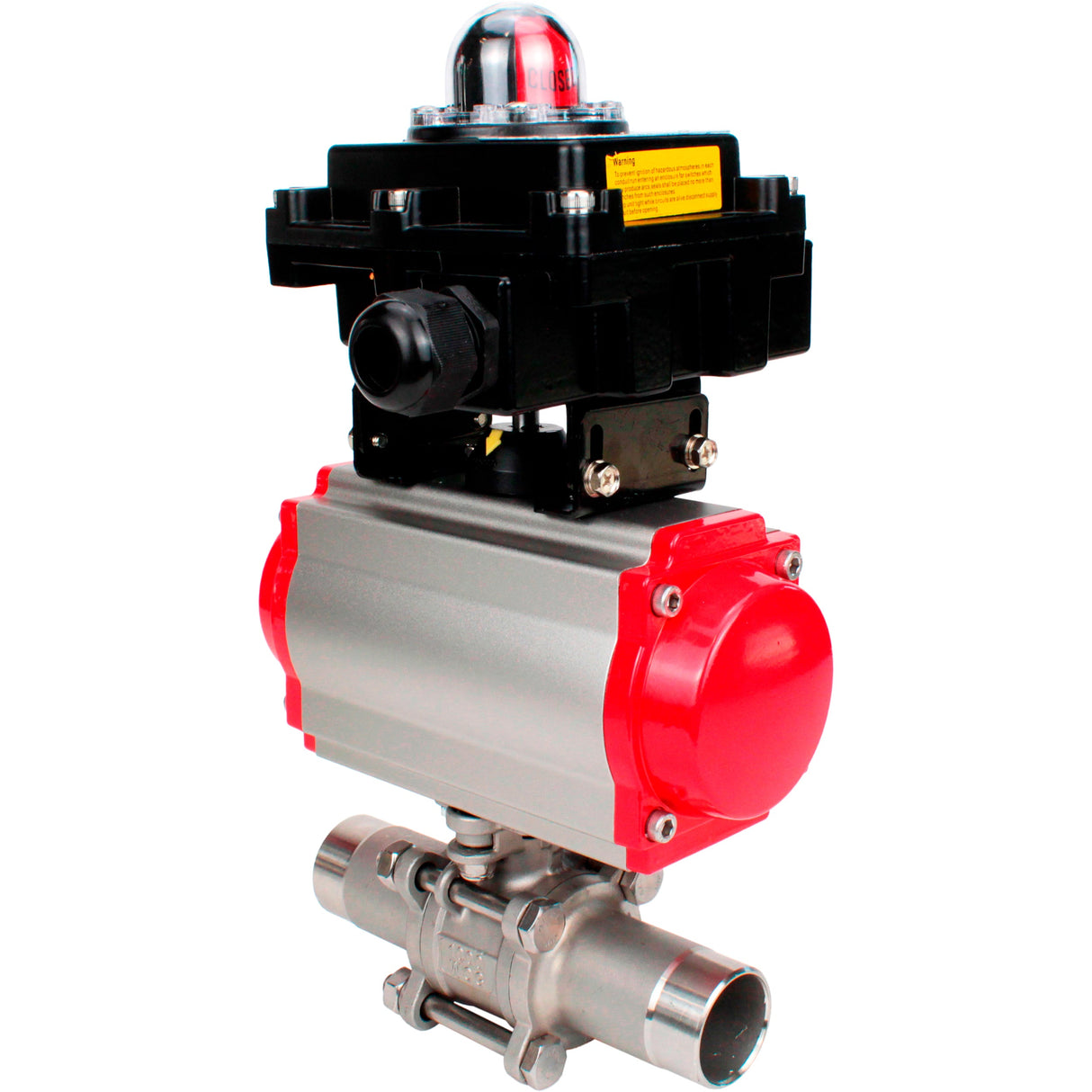 Ball valves Elephant BV3232P(3pc)-FP-W-ISO-H LONG DN10-150 full bore, body - stainless steel 316, for welding, with pneumatic actuator PA-DA, pneumatic distributor 4M310-08 NAMUR 220V and limit switch block APL -410N EX