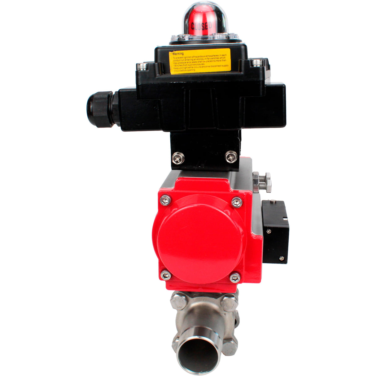 Ball valves Elephant BV3232P(3pc)-FP-W-ISO-H LONG DN10-150 full bore, body - stainless steel 316, for welding, with pneumatic actuator PA-DA, pneumatic distributor 4M310-08 NAMUR 220V and limit switch block APL -410N EX
