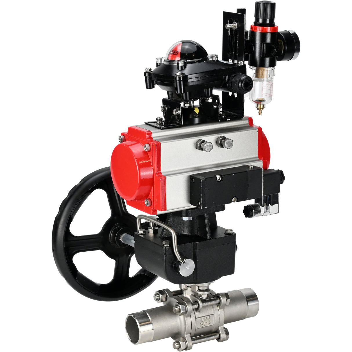 Ball valves Elephant BV3131P(3pc)-FP-W-ISO-H LONG DN50-150 full bore, body - stainless steel 304, for welding, with pneumatic actuator PA-DA, pneumatic distributor 4M310-08 NAMUR 24V, MON reducer, LSU APL-210N and ATU AFC2000