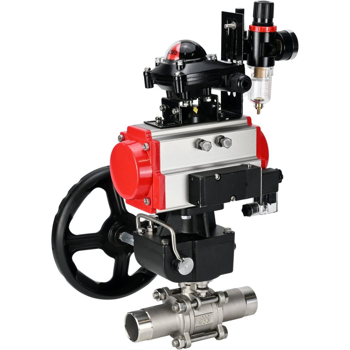 Ball valves Elephant BV3131P(3pc)-FP-W-ISO-H LONG DN50-150 full bore, body - stainless steel 304, for welding, with pneumatic actuator PA-DA, pneumatic distributor 4M310-08 NAMUR 24V, MON reducer, LSU APL-210N and ATU AFC2000