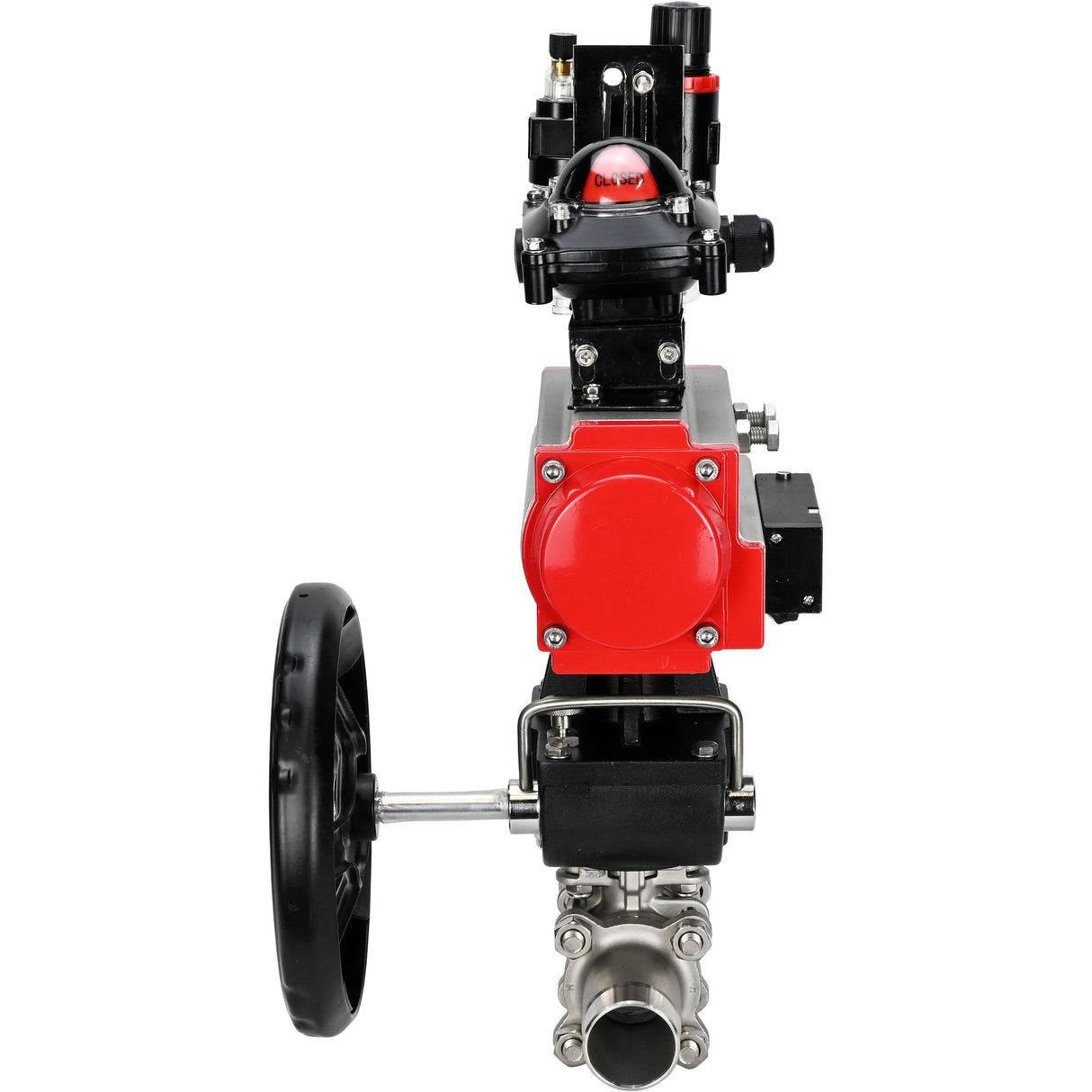 Ball valves Elephant BV3232P(3pc)-FP-W-ISO-H LONG DN50-150 full bore, body - stainless steel 316, for welding, with pneumatic actuator PA-DA, pneumatic distributor 4M310-08 NAMUR 24V, MON gearbox, LSU APL-210N and ATU AFC2000