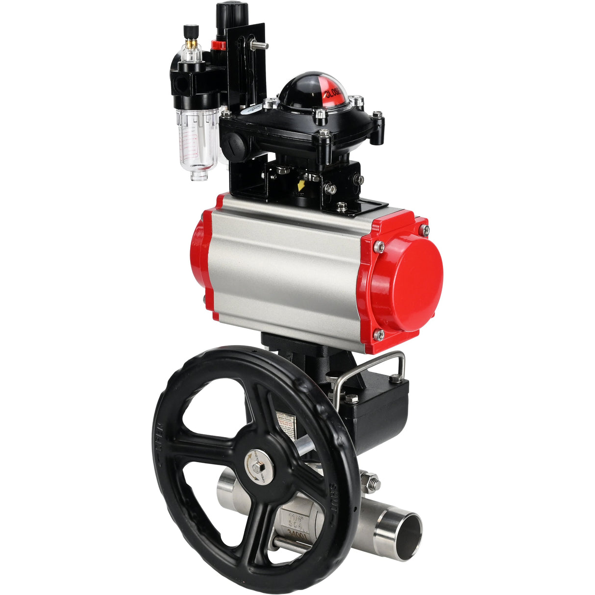 Ball valves Elephant BV3232P(3pc)-FP-W-ISO-H LONG DN50-150 full bore, body - stainless steel 316, for welding, with pneumatic actuator PA-DA, pneumatic distributor 4M310-08 NAMUR 220V, MON gearbox, LSU APL-210N and ATU AFC2000
