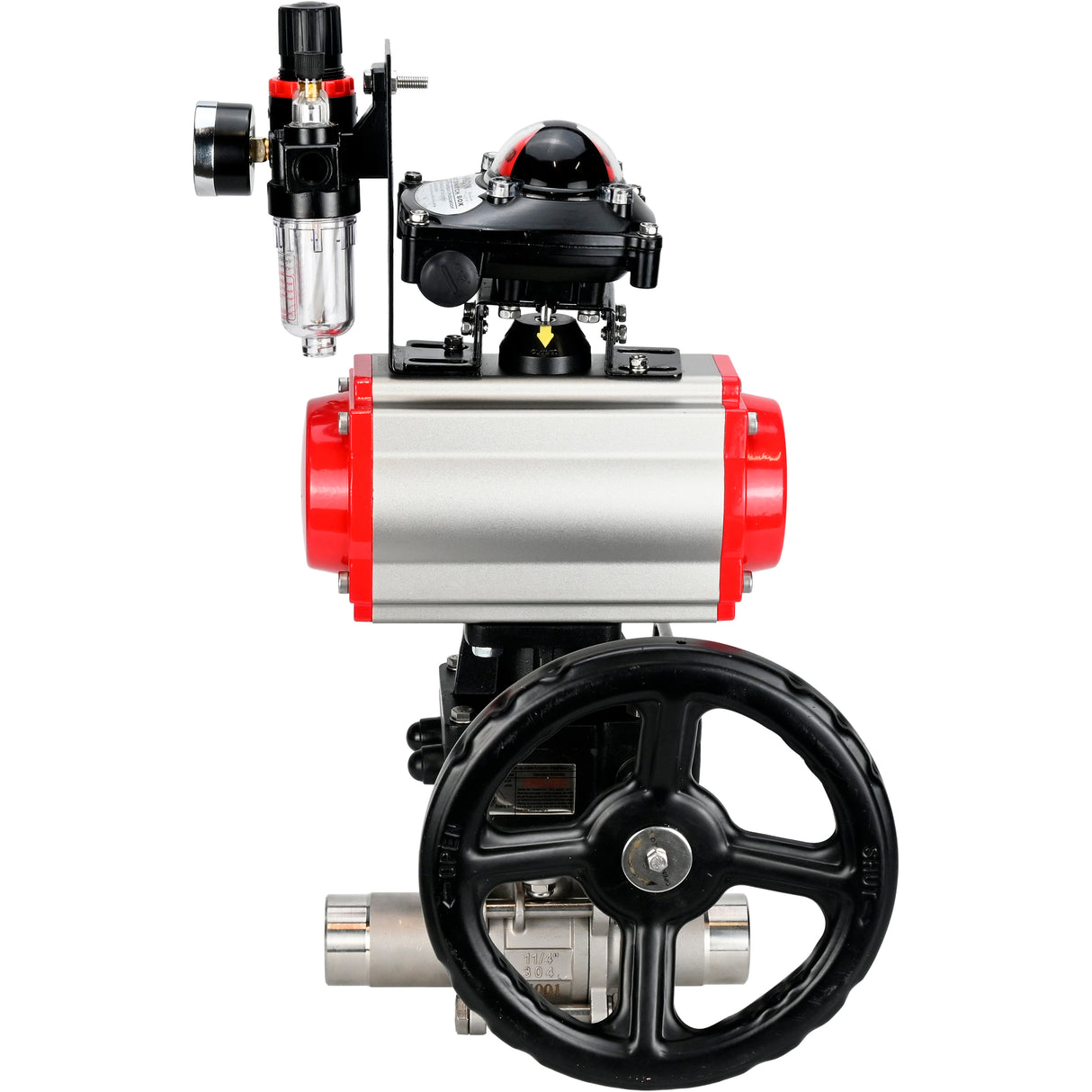 Ball valves Elephant BV3131P(3pc)-FP-W-ISO-H LONG DN50-150 full bore, body - stainless steel 304, for welding, with pneumatic actuator PA-DA, pneumatic distributor 4M310-08 NAMUR 24V, MON reducer, LSU APL-210N and ATU AFC2000