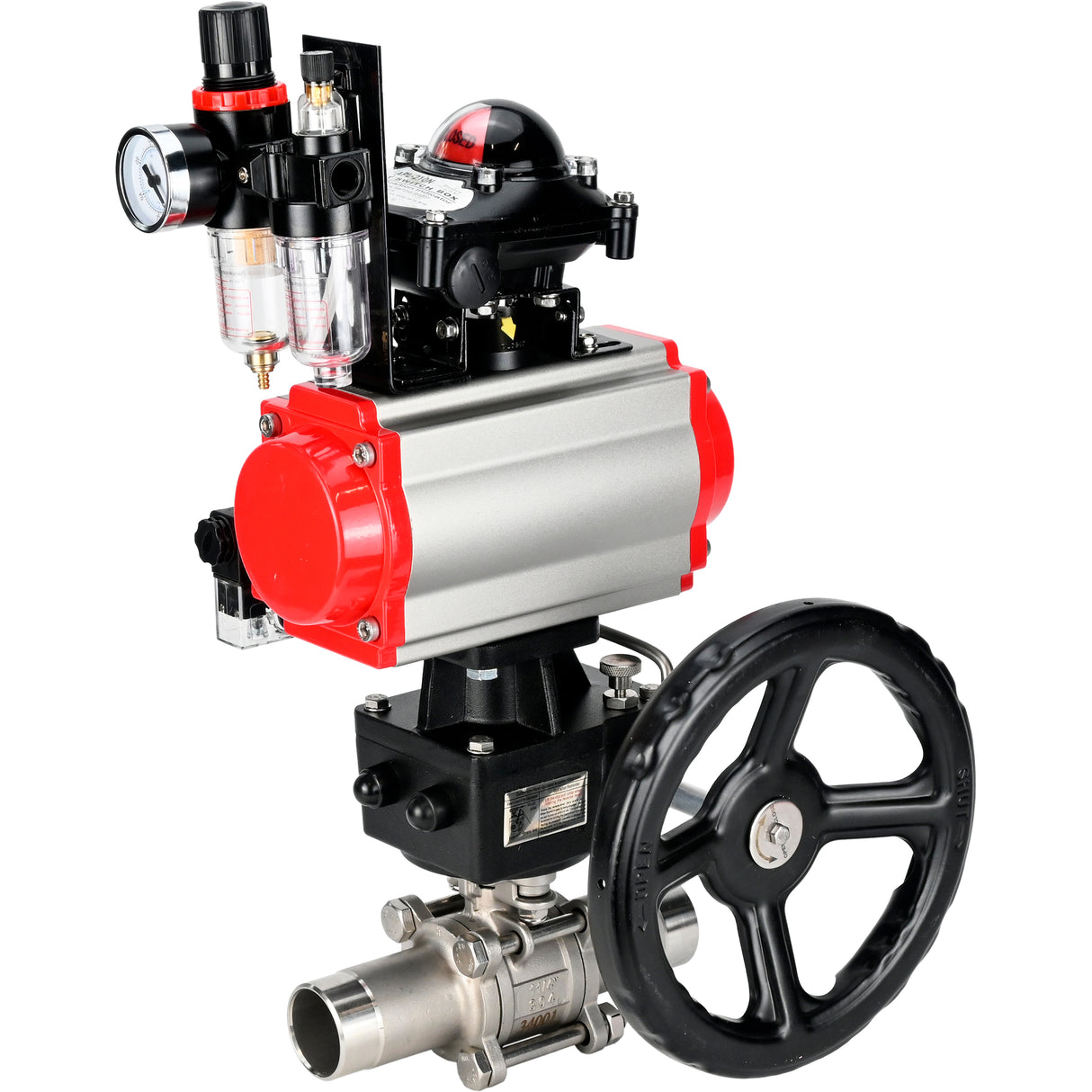 Ball valves Elephant BV3131P(3pc)-FP-W-ISO-H LONG DN50-150 full bore, body - stainless steel 304, for welding, with pneumatic actuator PA-DA, pneumatic distributor 4M310-08 NAMUR 24V, MON reducer, LSU APL-210N and ATU AFC2000