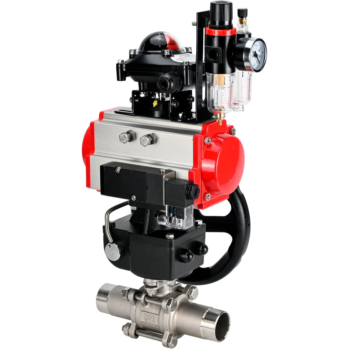 Ball valves Elephant BV3232P(3pc)-FP-W-ISO-H LONG DN50-150 full bore, body - stainless steel 316, for welding, with pneumatic actuator PA-DA, pneumatic distributor 4M310-08 NAMUR 24V, MON gearbox, LSU APL-210N and ATU AFC2000