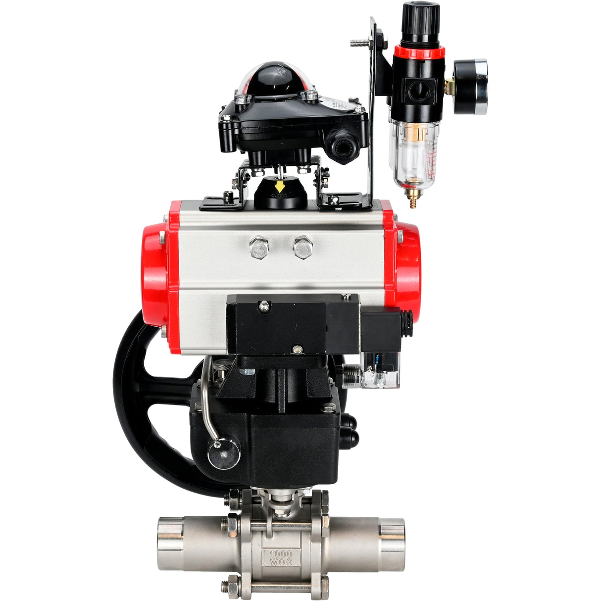 Ball valves Elephant BV3232P(3pc)-FP-W-ISO-H LONG DN50-150 full bore, body - stainless steel 316, for welding, with pneumatic actuator PA-DA, pneumatic distributor 4M310-08 NAMUR 24V, MON gearbox, LSU APL-210N and ATU AFC2000