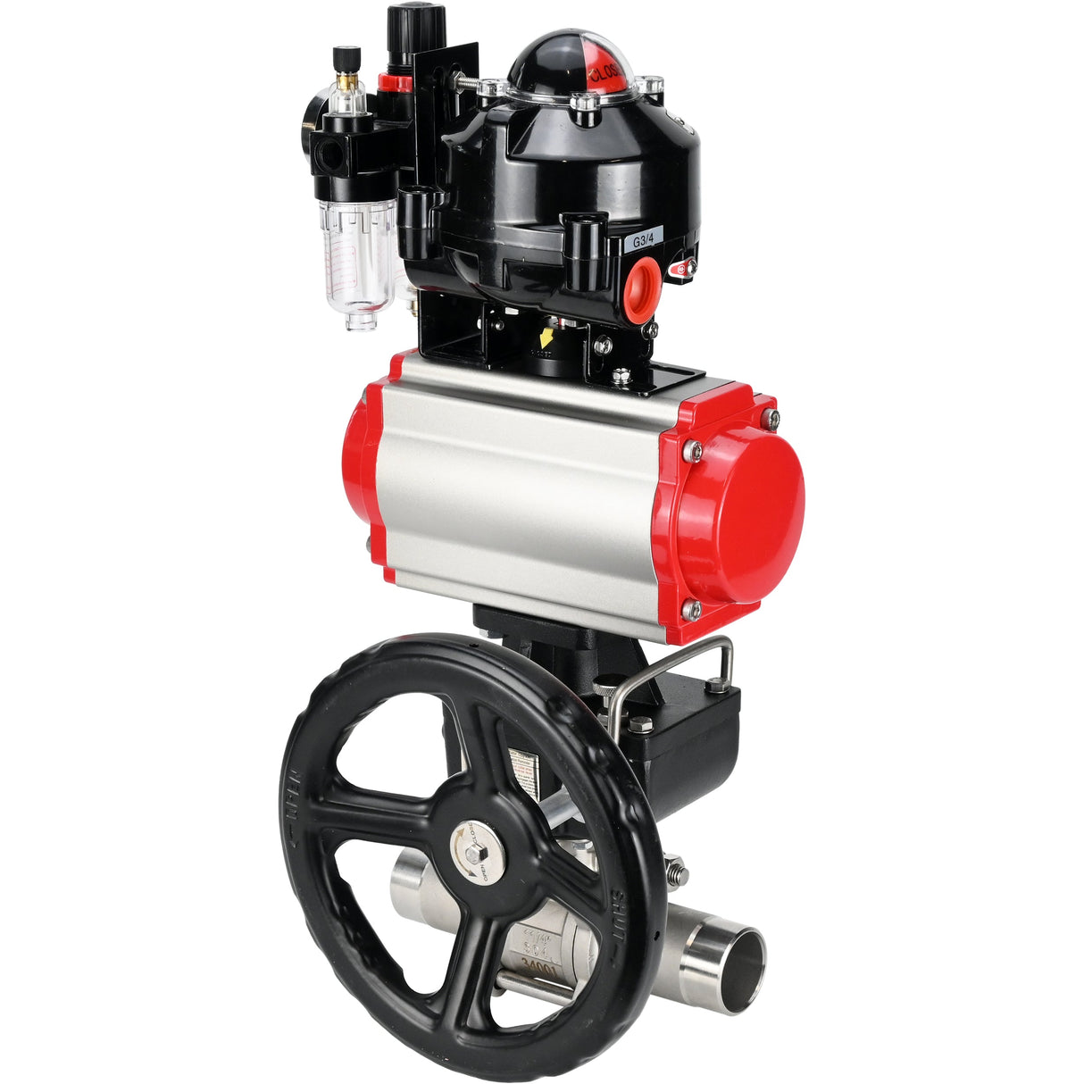 Ball valves Elephant BV3131P(3pc)-FP-W-ISO-H LONG DN50-150 full bore, body - stainless steel 304, for welding, with pneumatic actuator PA-DA, pneumatic distributor 4M310-08 NAMUR 24V, MON reducer, LSU APL-510N EX and ATU AFC2000