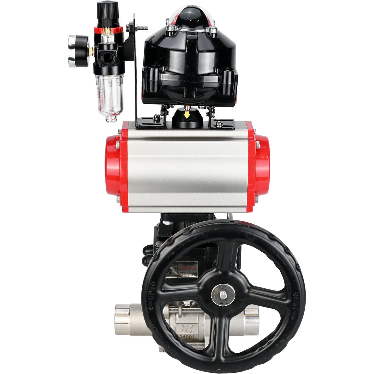 Ball valves Elephant BV3131P(3pc)-FP-W-ISO-H LONG DN50-150 full bore, body - stainless steel 304, for welding, with pneumatic actuator PA-DA, pneumatic distributor 4M310-08 NAMUR 24V, MON reducer, LSU APL-510N EX and ATU AFC2000