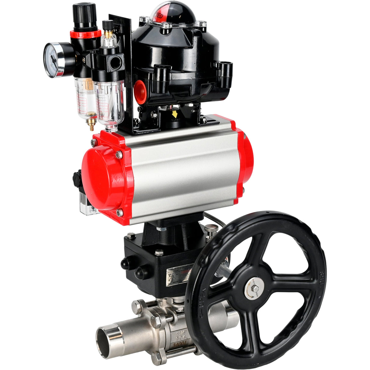 Ball valves Elephant BV3131P(3pc)-FP-W-ISO-H LONG DN50-150 full bore, body - stainless steel 304, for welding, with pneumatic actuator PA-DA, pneumatic distributor 4M310-08 NAMUR 24V, MON reducer, LSU APL-510N EX and ATU AFC2000