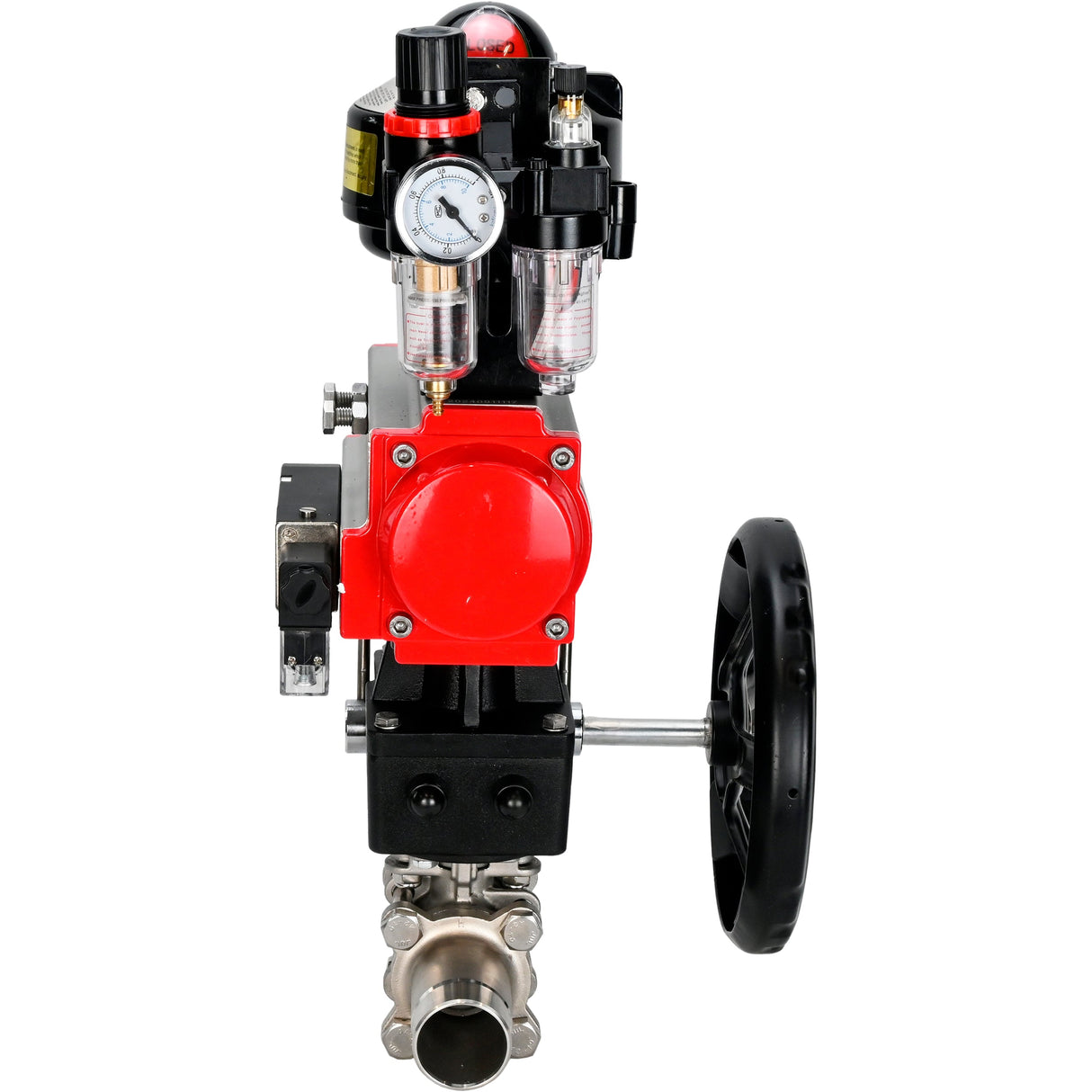 Ball valves Elephant BV3131P(3pc)-FP-W-ISO-H LONG DN50-150 full bore, body - stainless steel 304, for welding, with pneumatic actuator PA-DA, pneumatic distributor 4M310-08 NAMUR 24V, MON reducer, LSU APL-510N EX and ATU AFC2000