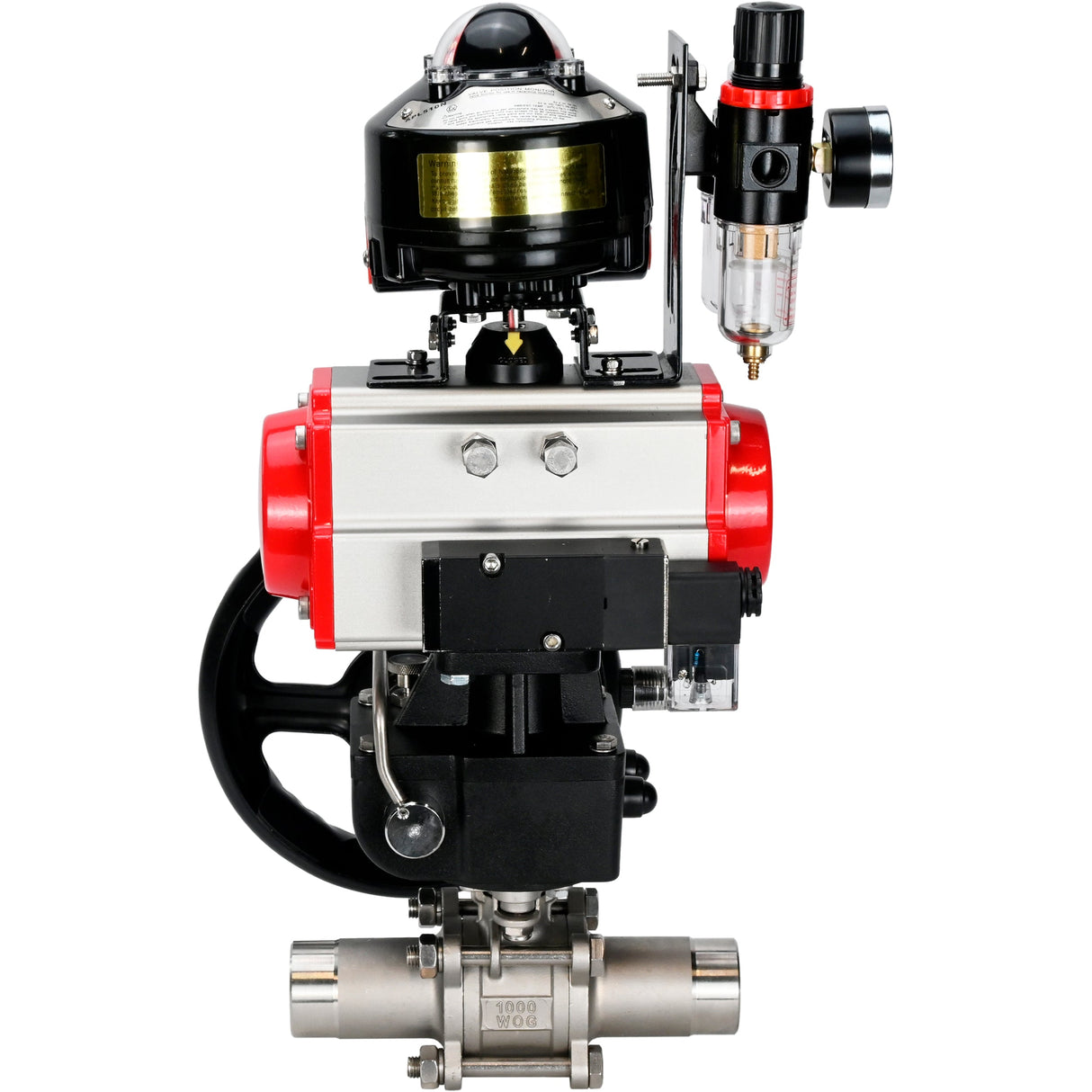 Ball valves Elephant BV3232P(3pc)-FP-W-ISO-H LONG DN50-150 full bore, body - stainless steel 316, for welding, with pneumatic actuator PA-DA, pneumatic distributor 4M310-08 NAMUR 220V, MON gearbox, LSU APL-510N EX and ATU AFC2000