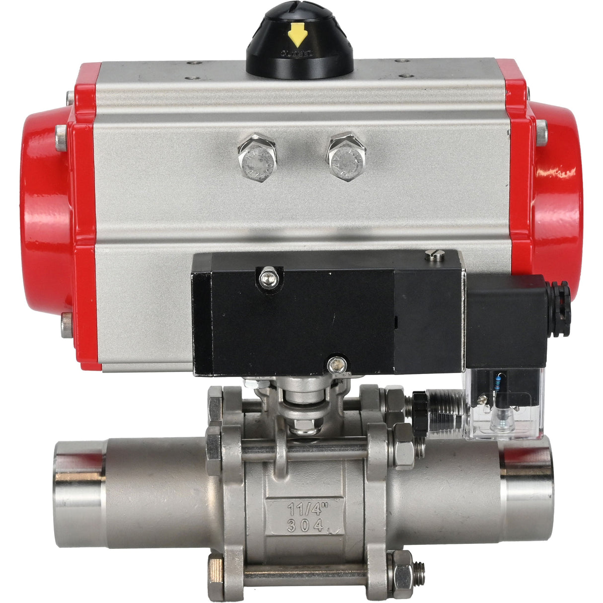 Ball valves Elephant BV3232P(3pc)-FP-W-ISO-H LONG full bore, body - stainless steel 316, for welding, with pneumatic actuator PA-DA and pneumatic distributor 4M310-08 NAMUR 220V