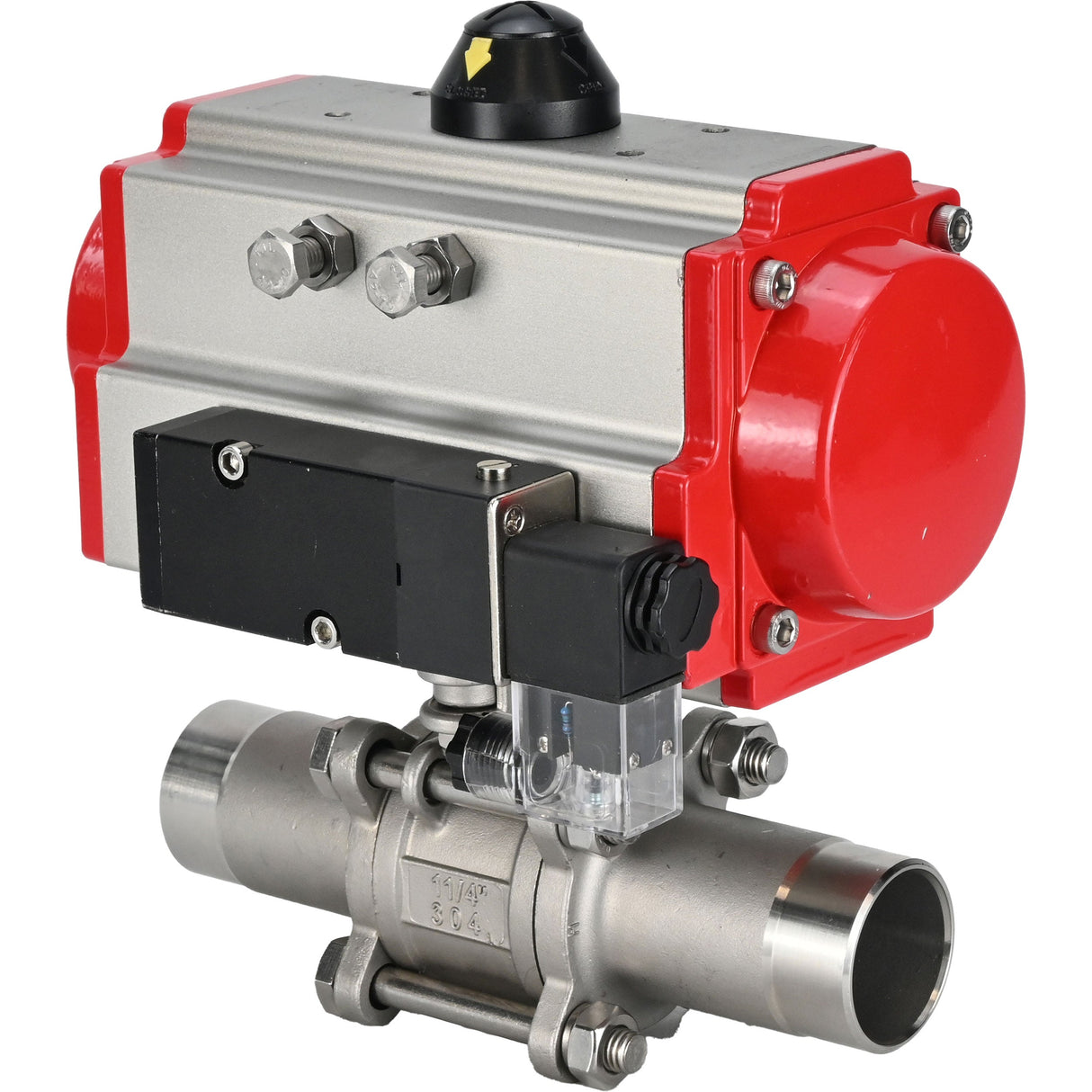 Ball valves Elephant BV3232P(3pc)-FP-W-ISO-H LONG full bore, body - stainless steel 316, for welding, with pneumatic actuator PA-DA and pneumatic distributor 4M310-08 NAMUR 220V