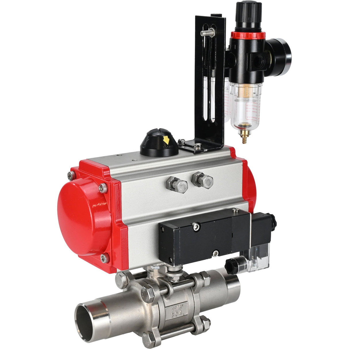 Ball valves Elephant BV3131P(3pc)-FP-W-ISO-H LONG full bore, body - stainless steel 304, for welding, with pneumatic actuator Elephant PA-SA, pneumatic distributor 4M310-08 NAMUR 220V and ATU AFC2000