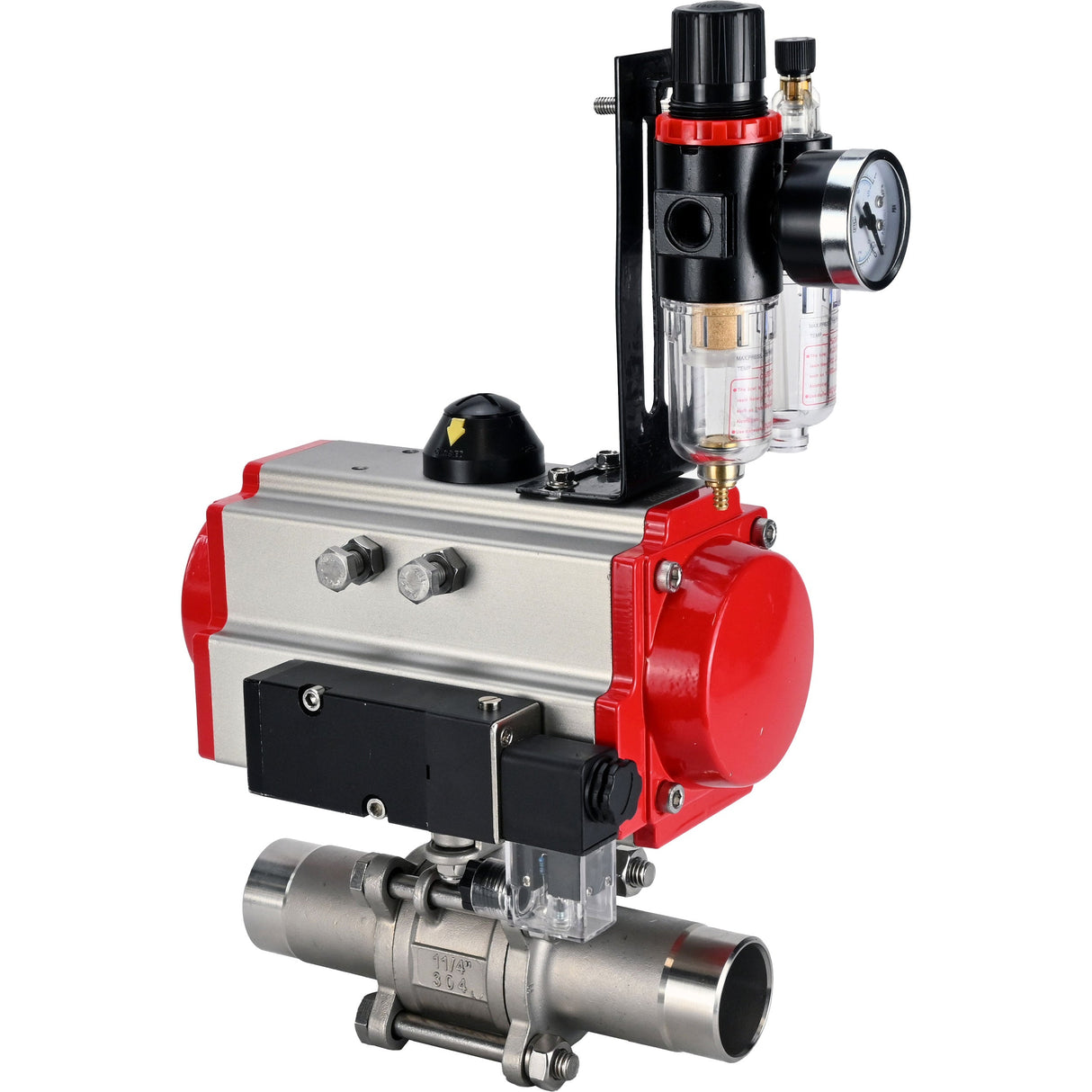 Ball valves Elephant BV3232P(3pc)-FP-W-ISO-H LONG full bore, body - stainless steel 316, for welding, with pneumatic actuator Elephant PA-SA, pneumatic distributor 4M310-08 NAMUR 220V and ATU AFC2000
