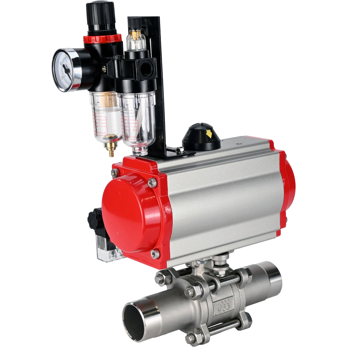 Ball valves Elephant BV3131P(3pc)-FP-W-ISO-H LONG full bore, body - stainless steel 304, for welding, with pneumatic actuator PA-DA, pneumatic distributor 4M310-08 NAMUR 220V and ATU AFC2000
