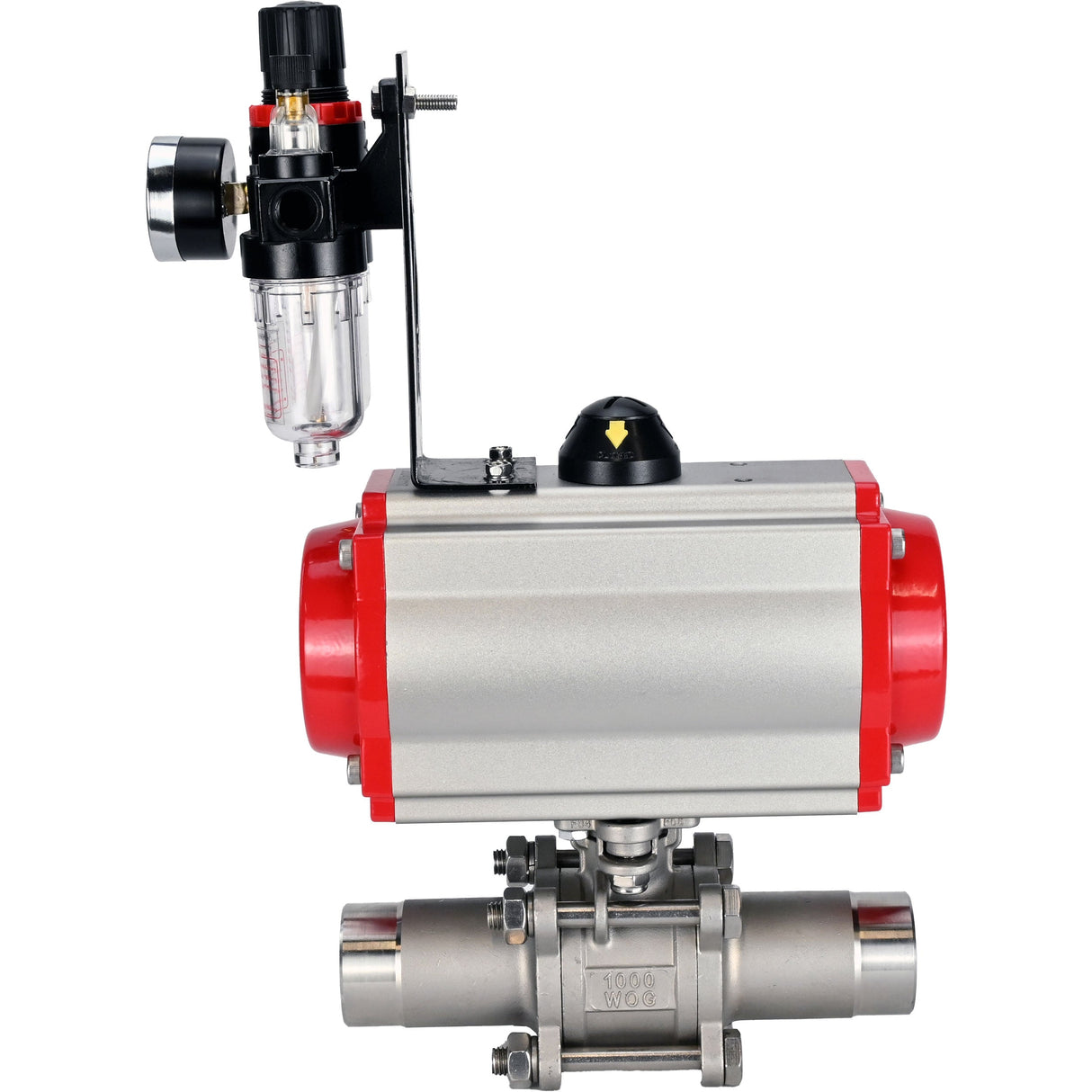 Ball valves Elephant BV3232P(3pc)-FP-W-ISO-H LONG full bore, body - stainless steel 316, for welding, with pneumatic actuator PA-DA, pneumatic distributor 4M310-08 NAMUR 24V and ATU AFC2000