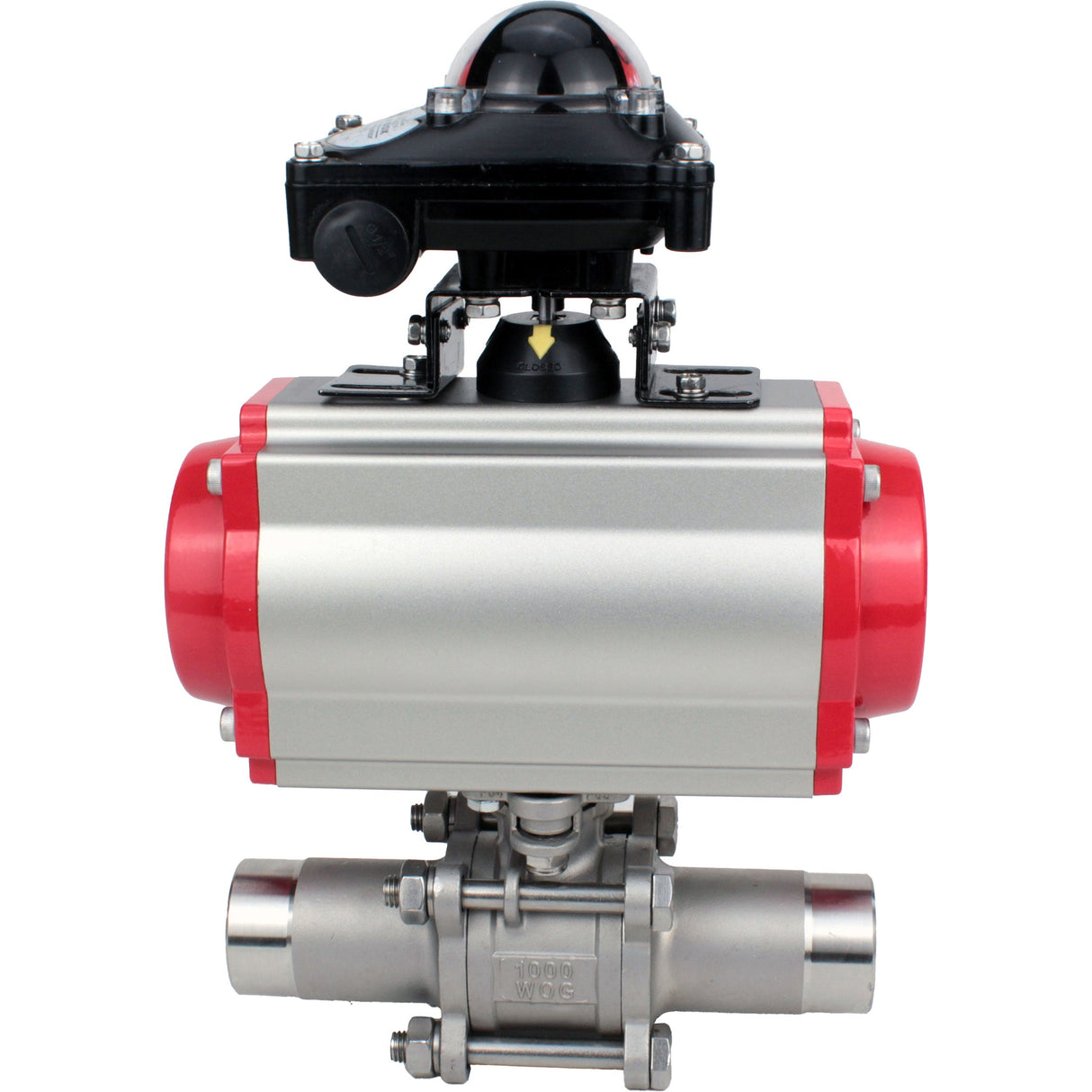 Ball valves Elephant BV3232P(3pc)-FP-W-ISO-H LONG DN10-150 full bore, body - stainless steel 316, welded, with pneumatic actuator PA-DA, pneumatic distributor 4M310-08 NAMUR 24V and limit switch block APL -210N