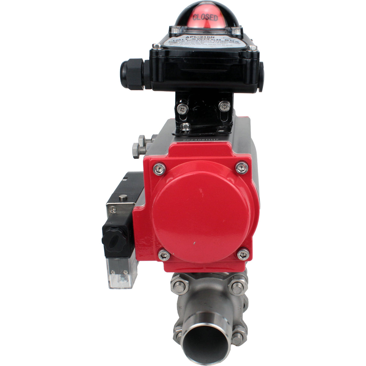 Ball valves Elephant BV3131P(3pc)-FP-W-ISO-H LONG full bore, body - stainless steel 304, for welding, with pneumatic actuator Elephant PA-SA, pneumatic distributor 4M310-08 NAMUR 24V and limit switch block APL-210N