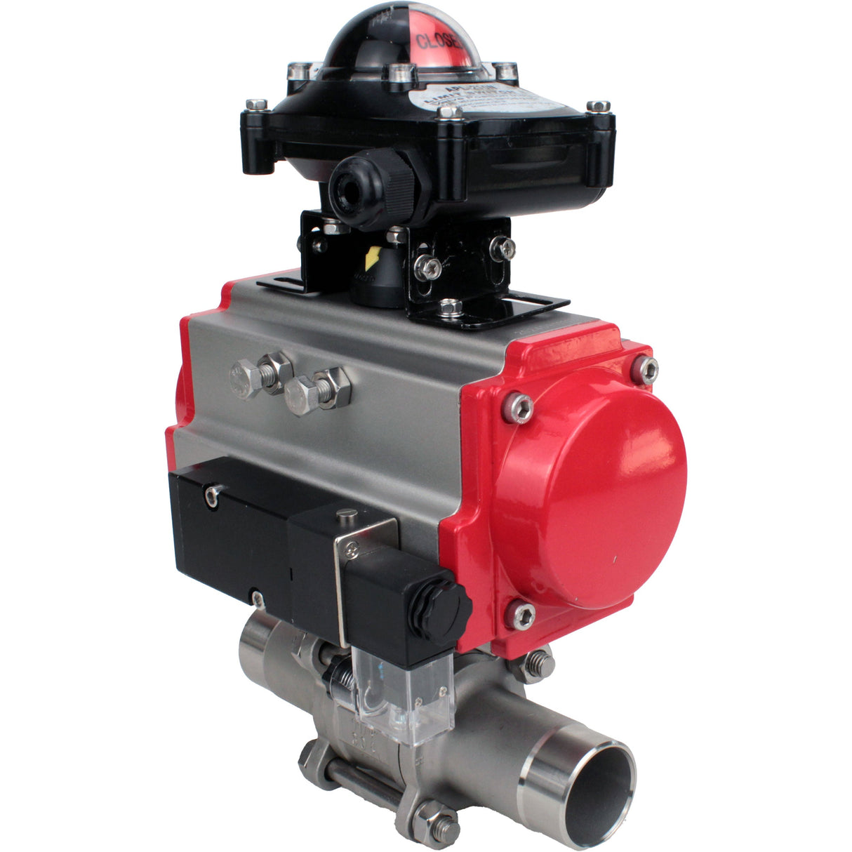 Ball valves Elephant BV3232P(3pc)-FP-W-ISO-H LONG DN10-150 full bore, body - stainless steel 316, welded, with pneumatic actuator PA-DA, pneumatic distributor 4M310-08 NAMUR 24V and limit switch block APL -210N
