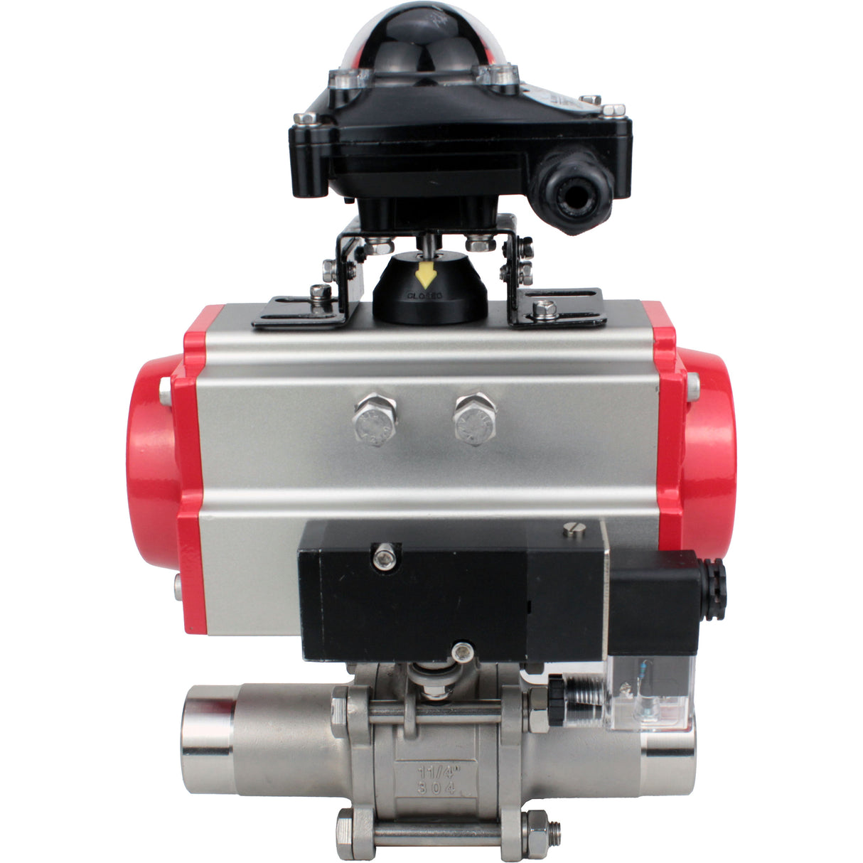 Ball valves Elephant BV3131P(3pc)-FP-W-ISO-H LONG DN10-150 full bore, body - stainless steel 304, for welding, with pneumatic actuator PA-DA, pneumatic distributor 4M310-08 NAMUR 220V and limit switch block APL -210N