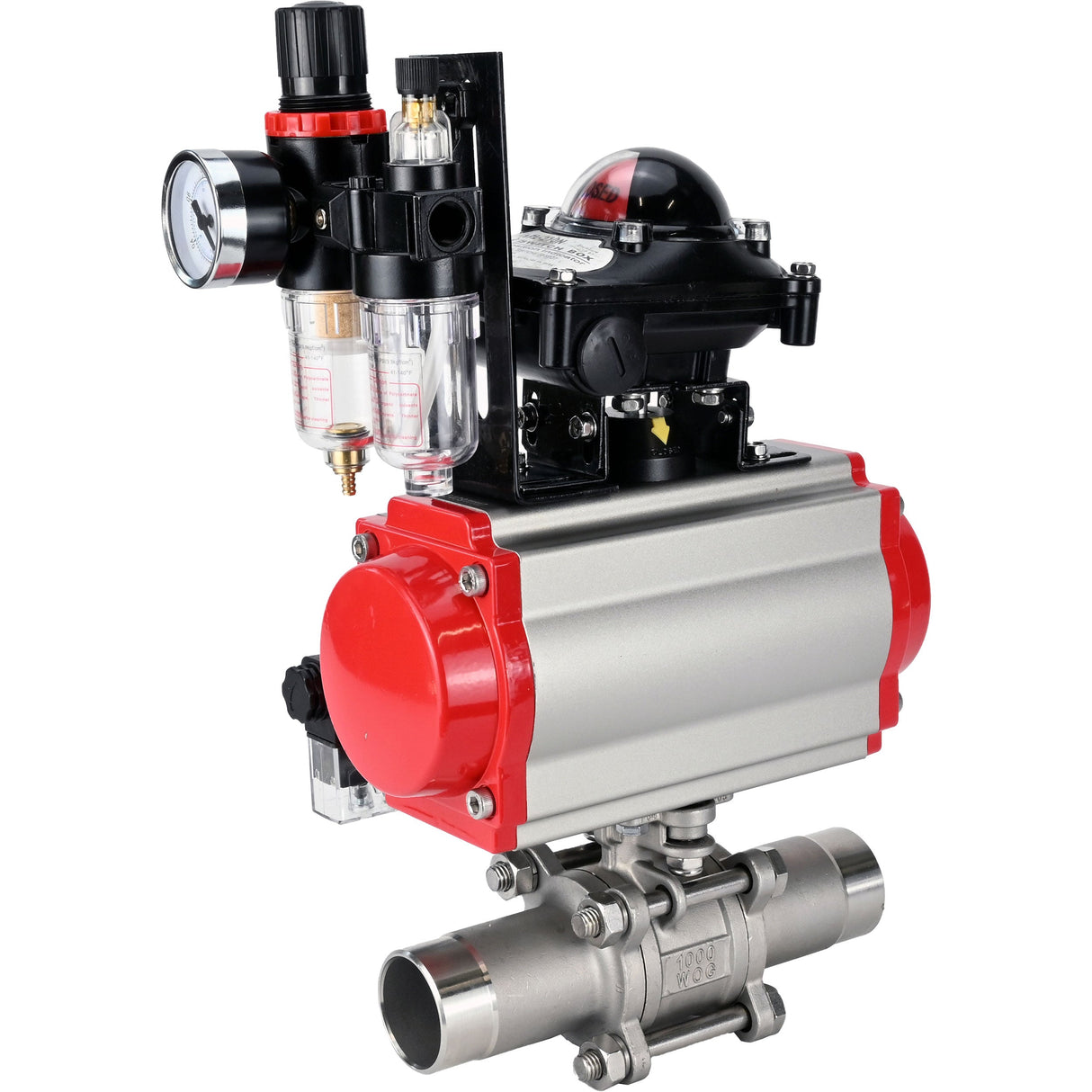 Ball valves Elephant BV3131P(3pc)-FP-W-ISO-H LONG DN10-150 full bore, body - stainless steel 304, for welding, with pneumatic actuator PA-DA, pneumatic distributor 4M310-08 NAMUR 24V, LSU APL-210N and ATU AFC2000