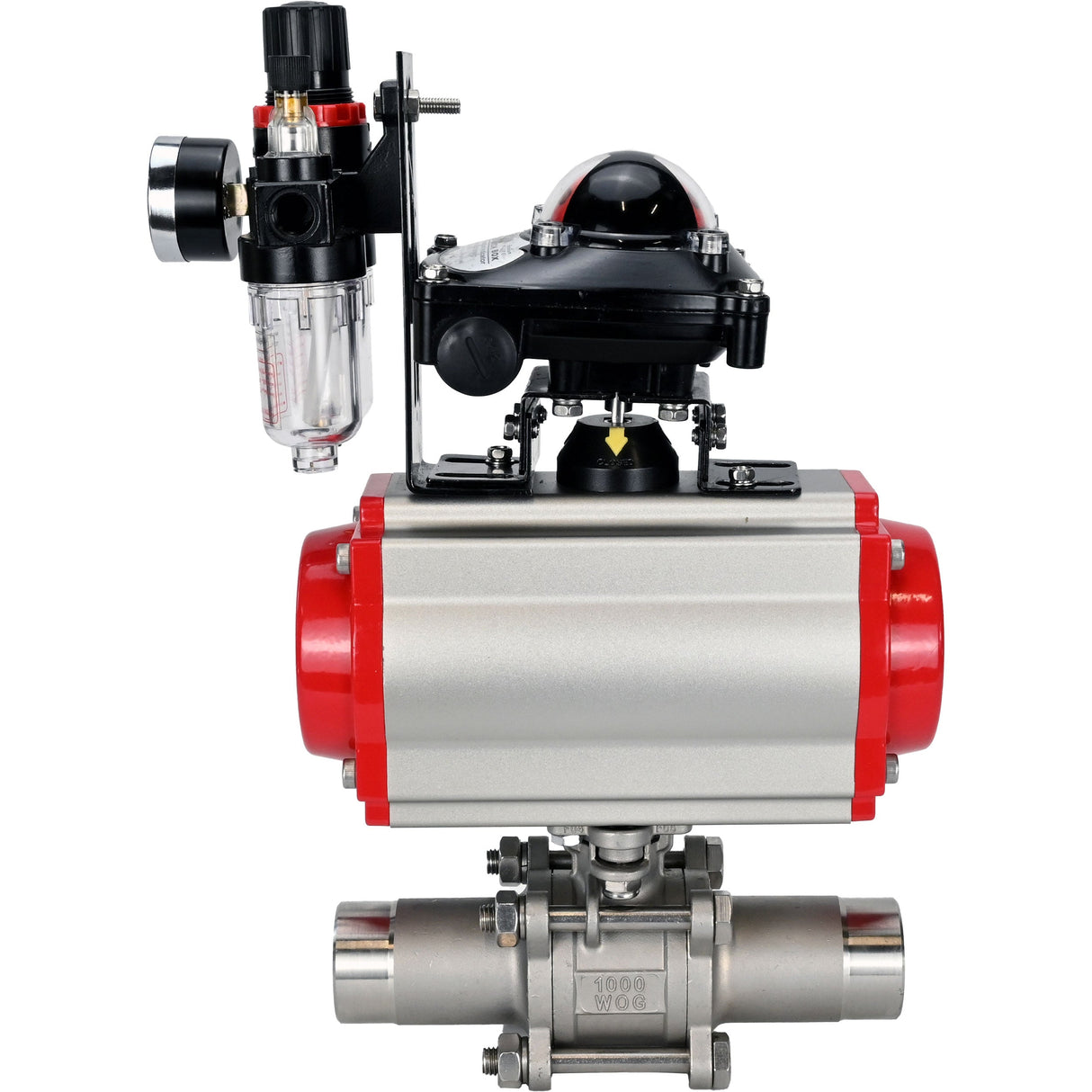 Ball valves Elephant BV3131P(3pc)-FP-W-ISO-H LONG DN10-150 full bore, body - stainless steel 304, for welding, with pneumatic actuator PA-DA, pneumatic distributor 4M310-08 NAMUR 24V, LSU APL-210N and ATU AFC2000