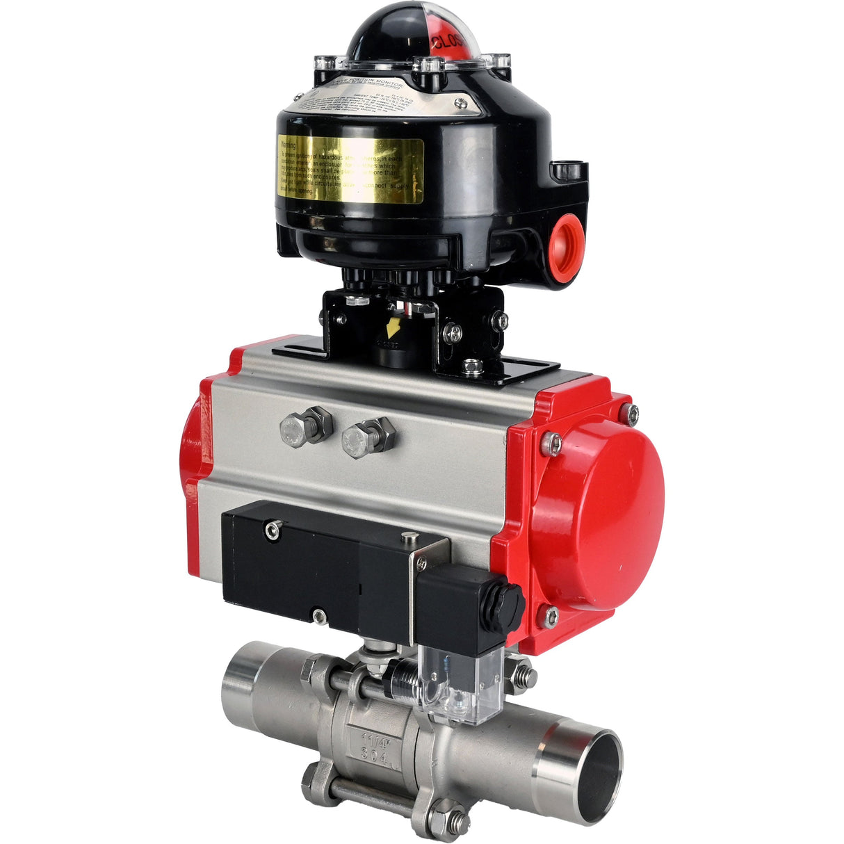 Ball valves Elephant BV3232P(3pc)-FP-W-ISO-H LONG DN10-150 full bore, body - stainless steel 316, for welding, with pneumatic actuator PA-DA, pneumatic distributor 4M310-08 NAMUR 220V and limit switch block APL -510N EX