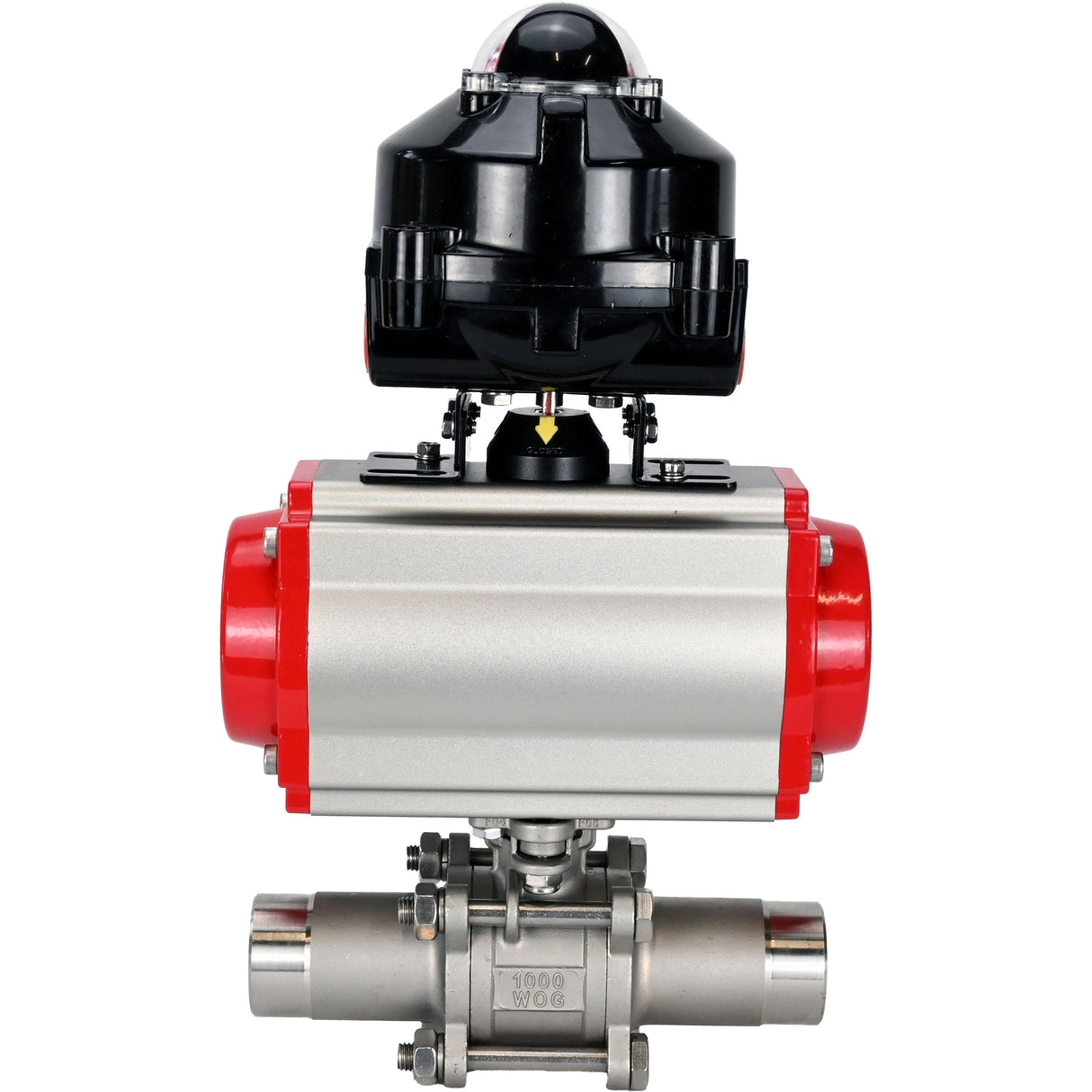 Ball valves Elephant BV3131P(3pc)-FP-W-ISO-H LONG full bore, body - stainless steel 304, for welding, with pneumatic actuator Elephant PA-SA, pneumatic distributor 4M310-08 NAMUR 220V and limit switch block APL-510N EX