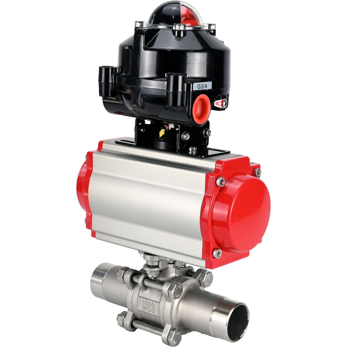 Ball valves Elephant BV3232P(3pc)-FP-W-ISO-H LONG DN10-150 full bore, body - stainless steel 316, for welding, with pneumatic actuator PA-DA, pneumatic distributor 4M310-08 NAMUR 220V and limit switch block APL -510N EX