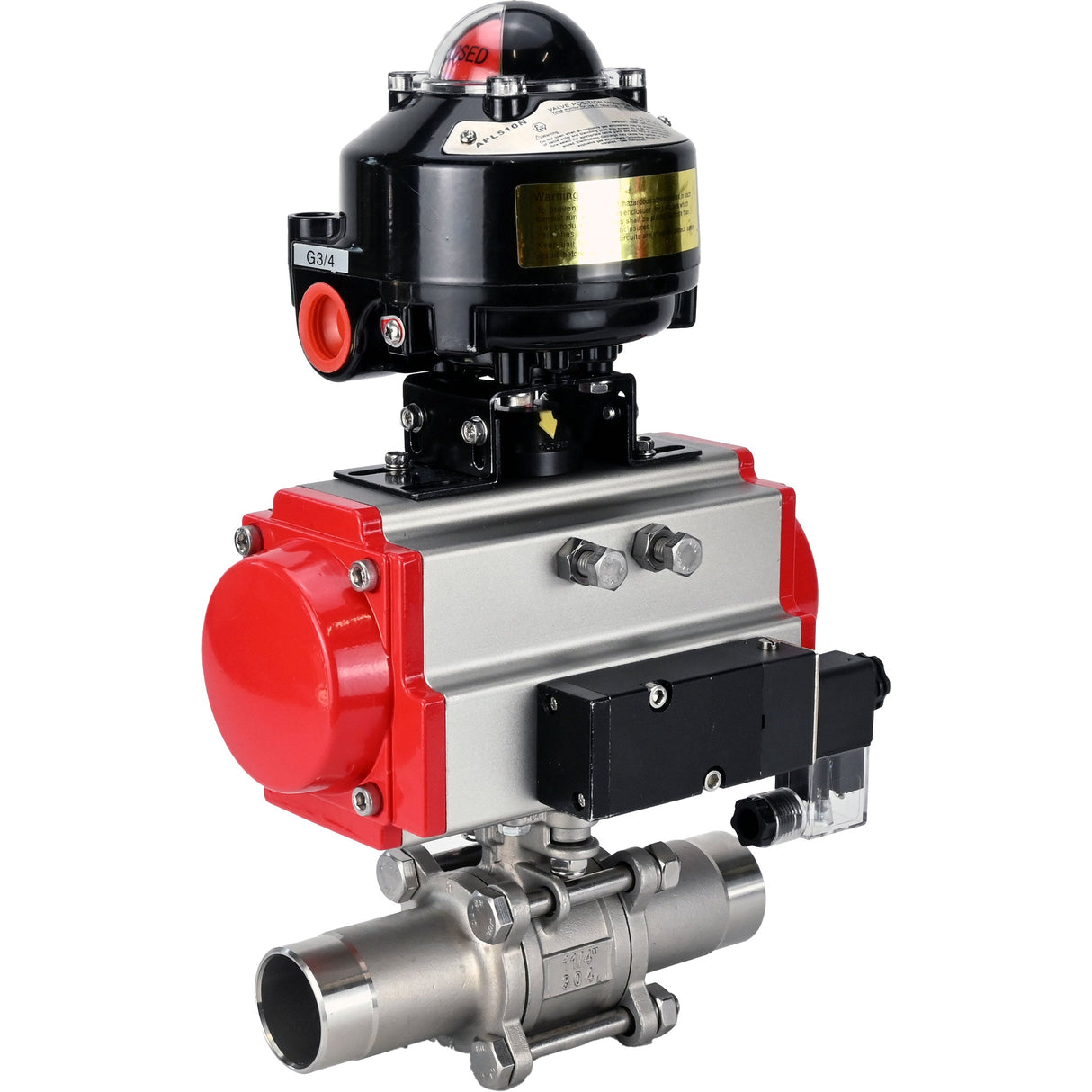 Ball valves Elephant BV3232P(3pc)-FP-W-ISO-H LONG DN10-150 full bore, body - stainless steel 316, for welding, with pneumatic actuator PA-DA, pneumatic distributor 4M310-08 NAMUR 220V and limit switch block APL -510N EX