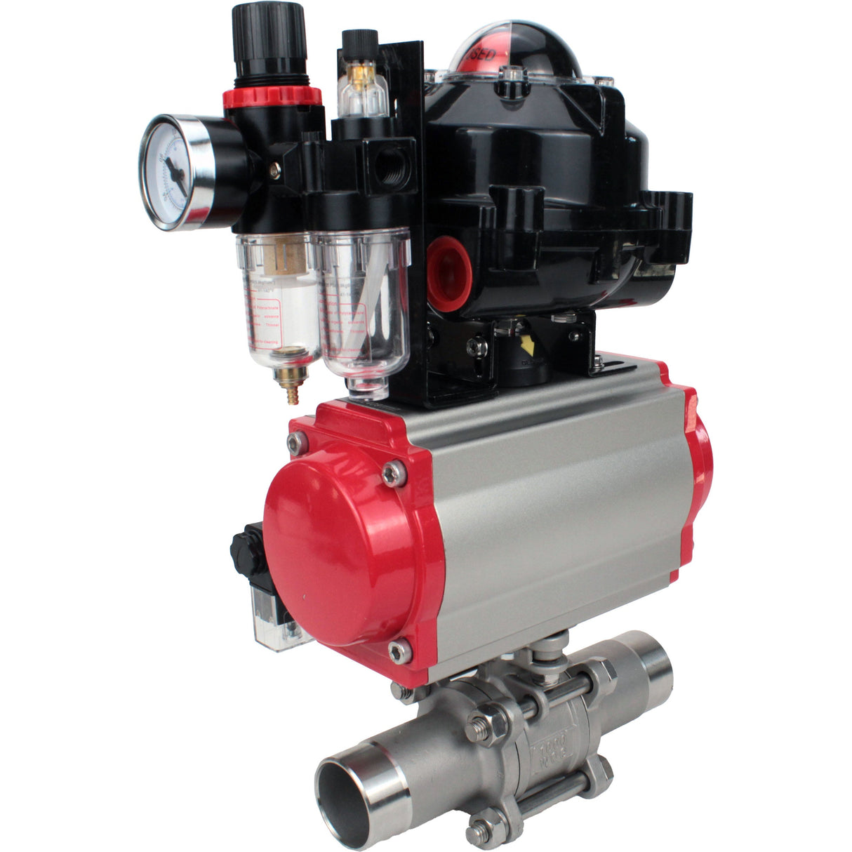 Ball valves Elephant BV3232P(3pc)-FP-W-ISO-H LONG DN10-150 full bore, body - stainless steel 316, for welding, with pneumatic actuator PA-DA, pneumatic distributor 4M310-08 NAMUR 220V, LSU APL-510N EX and GSV AFC2000