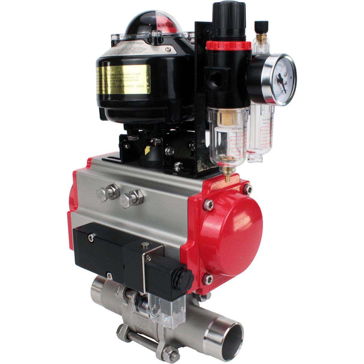 Ball valves Elephant BV3232P(3pc)-FP-W-ISO-H LONG DN10-150 full bore, body - stainless steel 316, for welding, with pneumatic actuator PA-DA, pneumatic distributor 4M310-08 NAMUR 220V, LSU APL-510N EX and GSV AFC2000