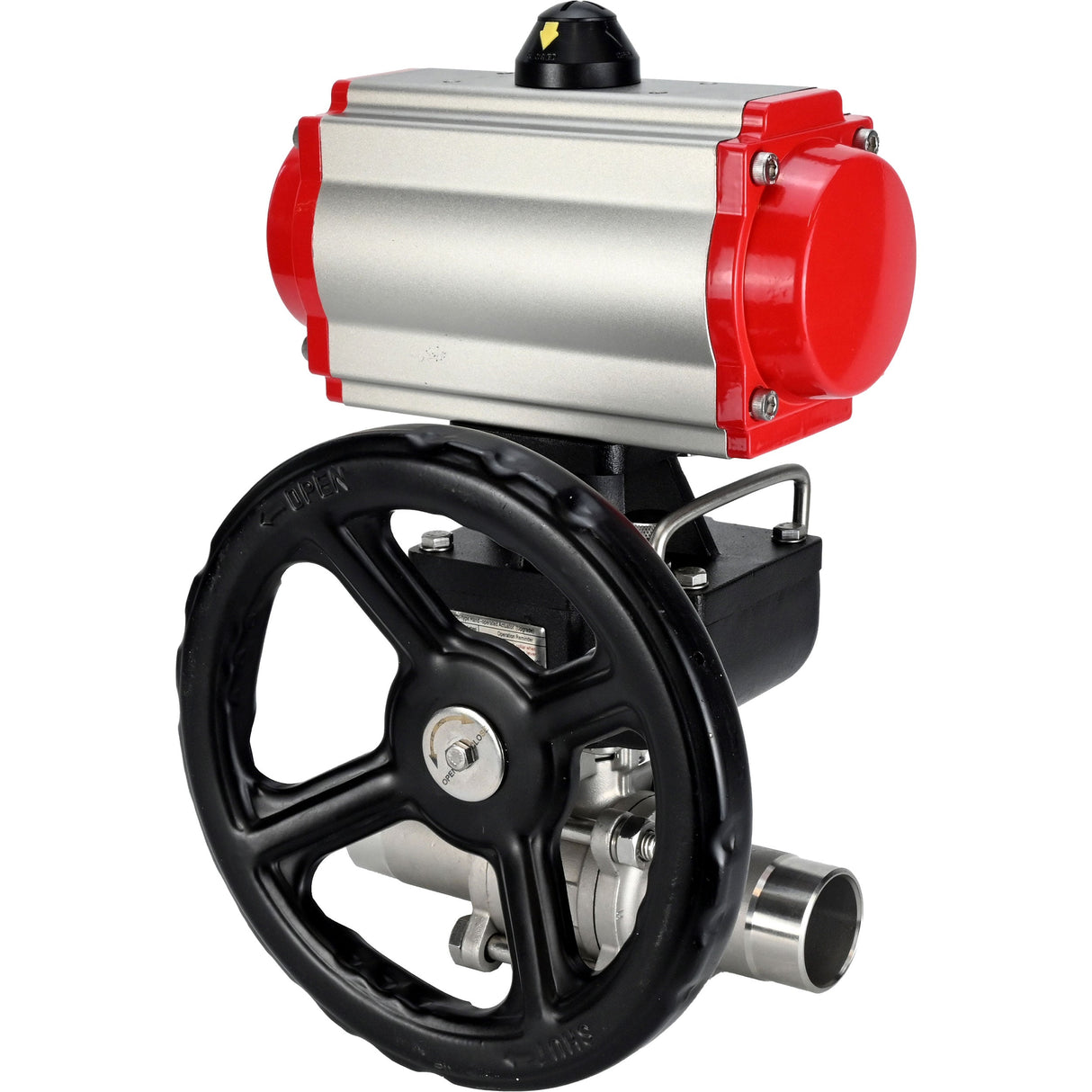 Ball valves Elephant BV3232P(3pc)-FP-W-ISO-H LONG full bore, body - stainless steel 316, for welding, with pneumatic actuator PA-DA, pneumatic distributor 4M310-08 NAMUR 220V and MON reducer