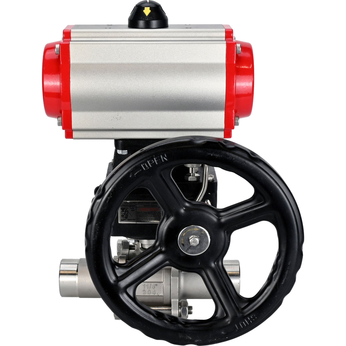 Ball valves Elephant BV3232P(3pc)-FP-W-ISO-H LONG full bore, body - stainless steel 316, for welding, with pneumatic actuator PA-DA, pneumatic distributor 4M310-08 NAMUR 24V and MON reducer