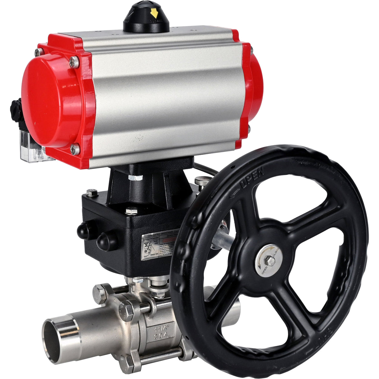 Ball valves Elephant BV3232P(3pc)-FP-W-ISO-H LONG full bore, body - stainless steel 316, for welding, with pneumatic actuator PA-DA, pneumatic distributor 4M310-08 NAMUR 24V and MON reducer