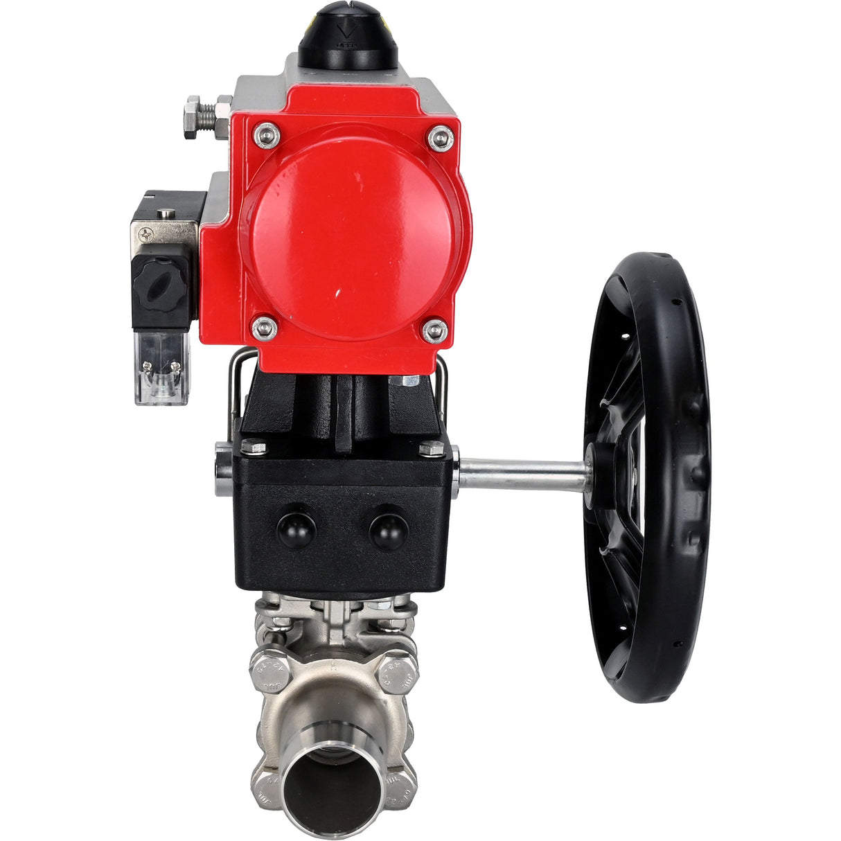 Ball valves Elephant BV3131P(3pc)-FP-W-ISO-H LONG full bore, body - stainless steel 304, for welding, with pneumatic actuator PA-DA, pneumatic distributor 4M310-08 NAMUR 220V and MON reducer