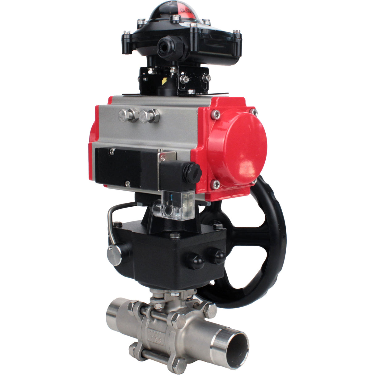 Ball valves Elephant BV3232P(3pc)-FP-W-ISO-H LONG DN50-150 full bore, body - stainless steel 316, welded, with pneumatic actuator PA-DA, pneumatic distributor 4M310-08 NAMUR 220V, MON gearbox and block limit switches APL-210N