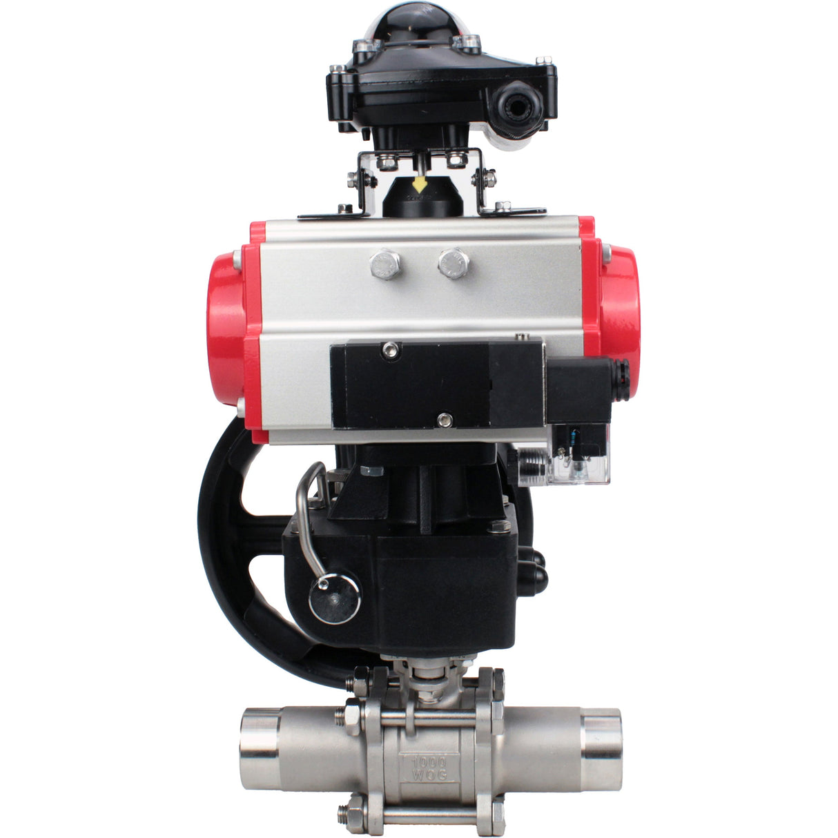 Ball valves Elephant BV3131P(3pc)-FP-W-ISO-H LONG DN50-150 full bore, body - stainless steel 304, for welding, with PA-DA pneumatic actuator, pneumatic distributor 4M310-08 NAMUR 24V, MON gearbox and block limit switches APL-210N