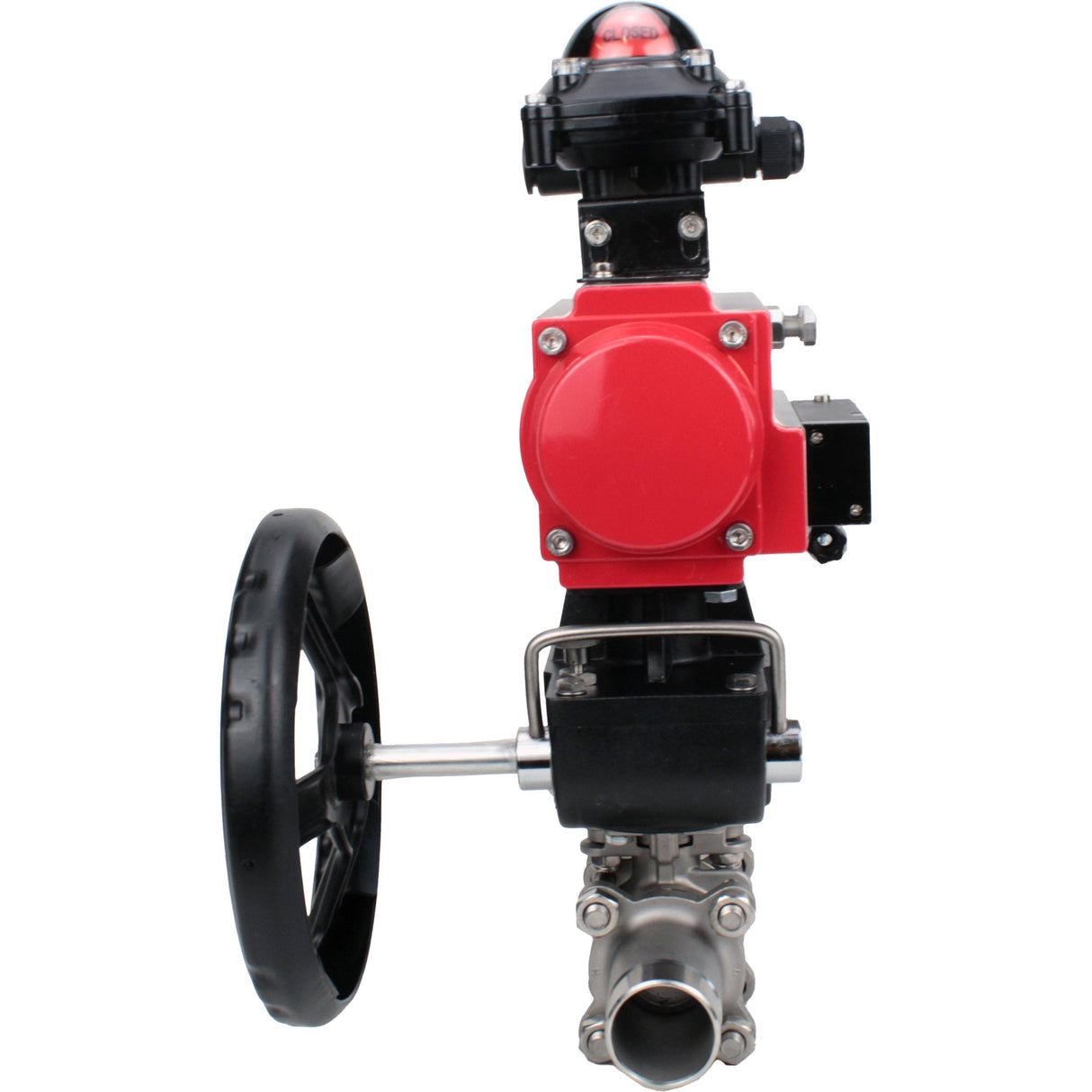 Ball valves Elephant BV3232P(3pc)-FP-W-ISO-H LONG DN50-150 full bore, body - stainless steel 316, welded, with pneumatic actuator PA-DA, pneumatic distributor 4M310-08 NAMUR 220V, MON gearbox and block limit switches APL-210N