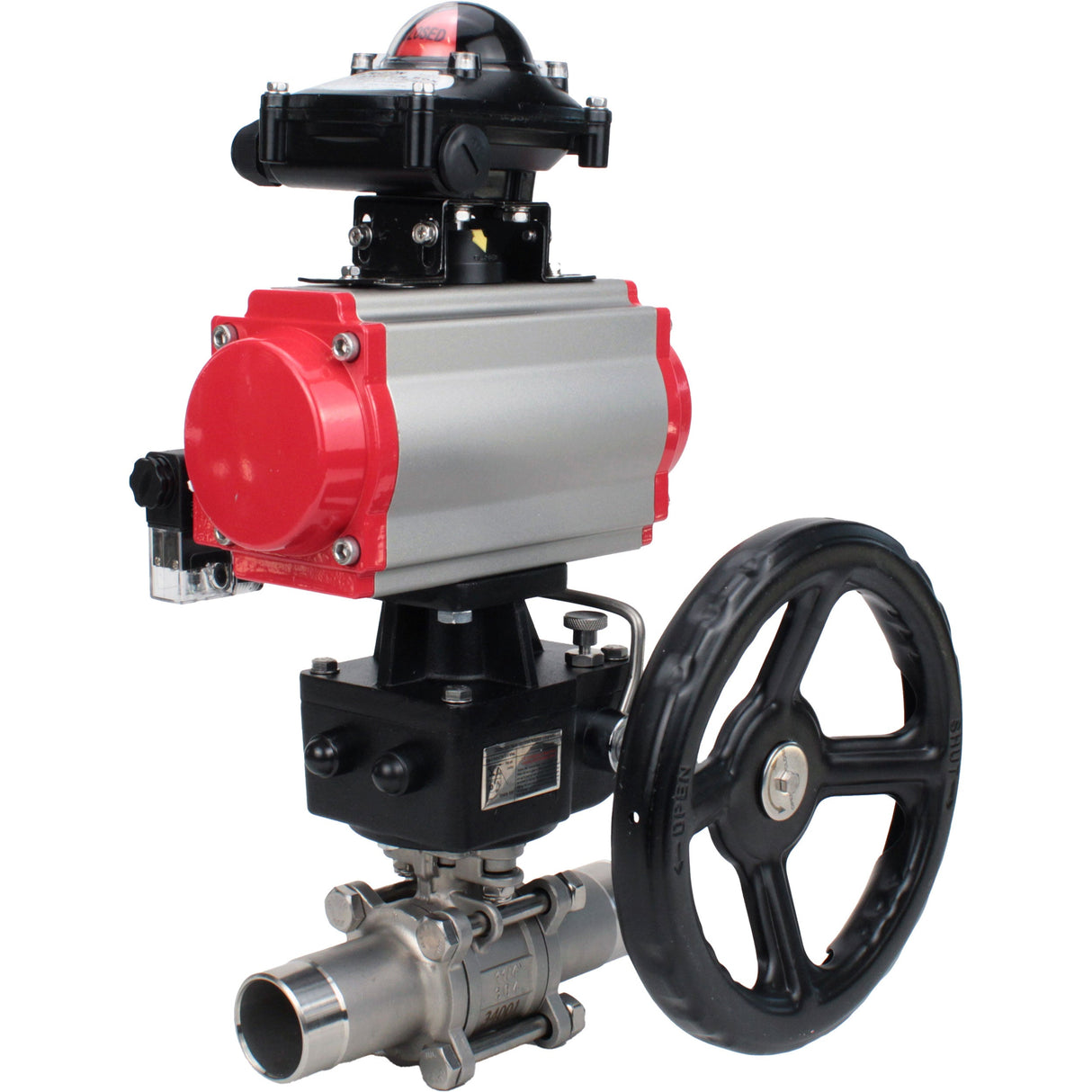 Ball valves Elephant BV3131P(3pc)-FP-W-ISO-H LONG DN50-150 full bore, body - stainless steel 304, for welding, with PA-DA pneumatic actuator, pneumatic distributor 4M310-08 NAMUR 24V, MON gearbox and block limit switches APL-210N