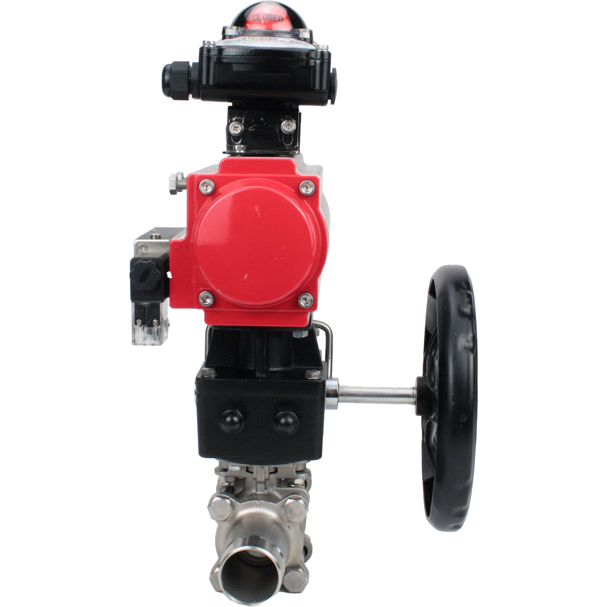 Ball valves Elephant BV3232P(3pc)-FP-W-ISO-H LONG DN50-150 full bore, body - stainless steel 316, for welding, with PA-DA pneumatic actuator, pneumatic distributor 4M310-08 NAMUR 24V, MON gearbox and block limit switches APL-210N
