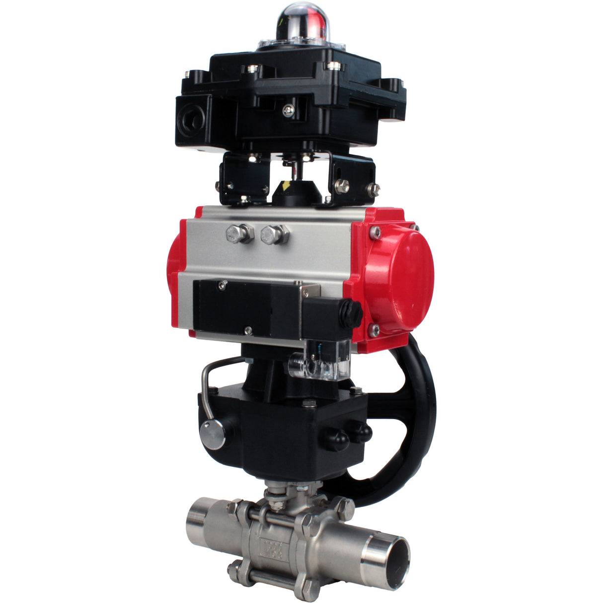 Ball valves Elephant BV3131P(3pc)-FP-W-ISO-H LONG DN50-150 full bore, body - stainless steel 304, for welding, with PA-DA pneumatic actuator, pneumatic distributor 4M310-08 220V, MON gearbox and block limit switches APL-410N EX