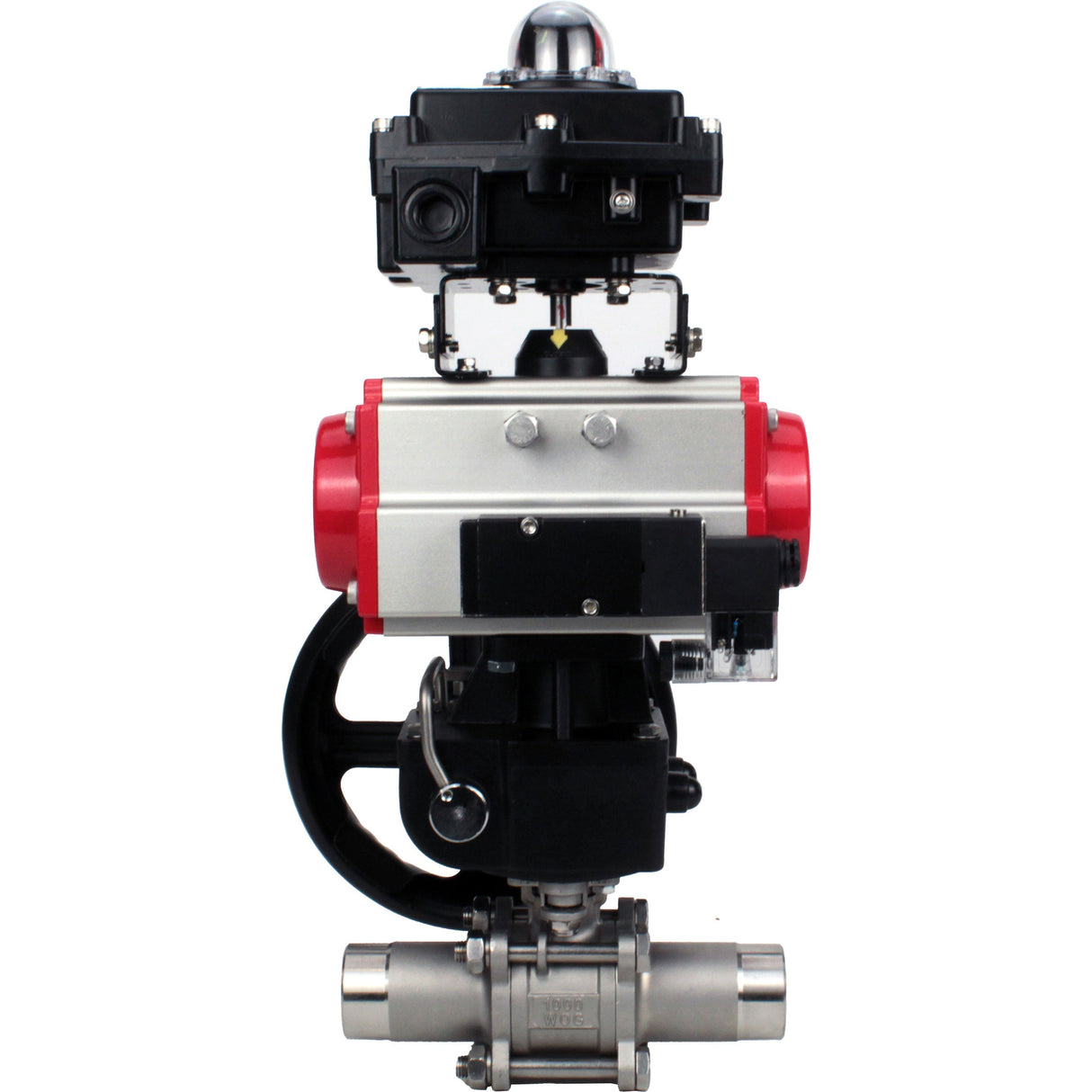 Ball valves Elephant BV3232P(3pc)-FP-W-ISO-H LONG DN50-150 full bore, body - stainless steel 316, welded, with pneumatic actuator PA-DA, pneumatic distributor 4M310-08 NAMUR 220V, MON gearbox and block limit switches APL-410N EX