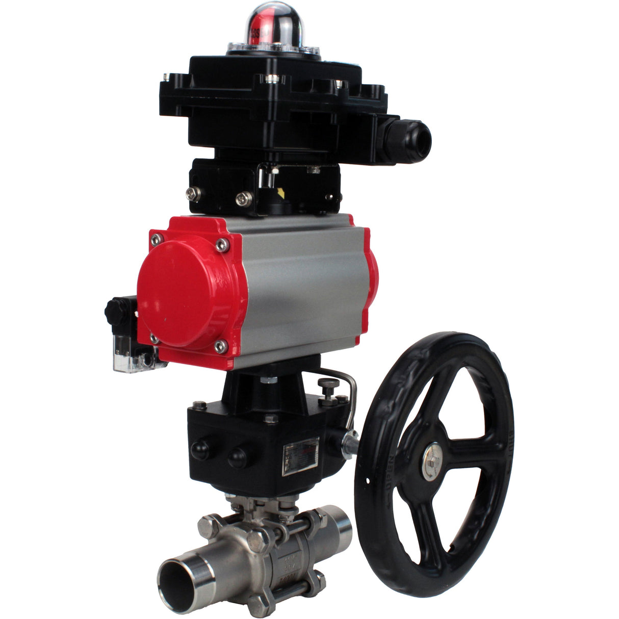Ball valves Elephant BV3232P(3pc)-FP-W-ISO-H LONG DN50-150 full bore, body - stainless steel 316, welded, with pneumatic actuator PA-DA, pneumatic distributor 4M310-08 NAMUR 220V, MON gearbox and block limit switches APL-410N EX