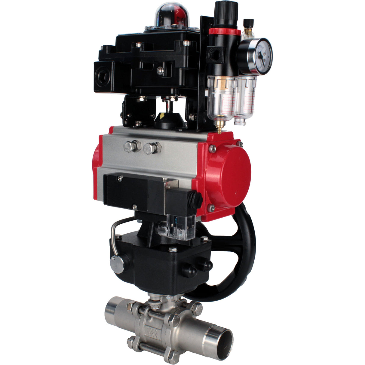 Ball valves Elephant BV3232P(3pc)-FP-W-ISO-H LONG DN50-150 full bore, body - stainless steel 316, for welding, with pneumatic actuator PA-DA, pneumatic distributor 4M310-08 NAMUR 220V, MON gearbox, LSU APL-410N EX and ATU AFC2000