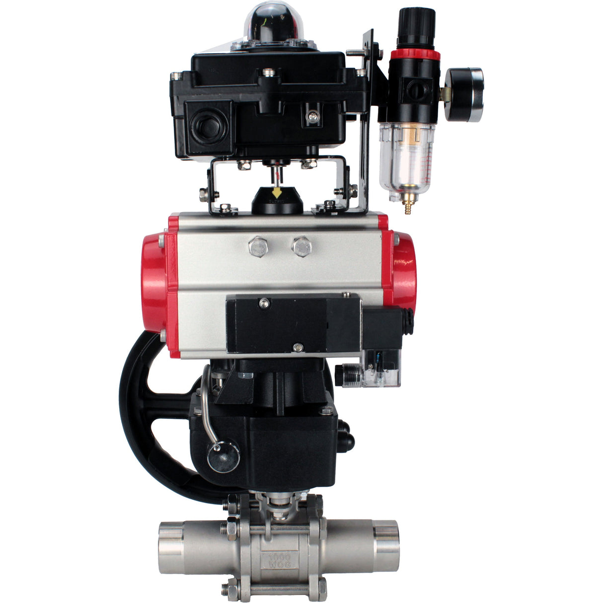 Ball valves Elephant BV3232P(3pc)-FP-W-ISO-H LONG DN50-150 full bore, body - stainless steel 316, for welding, with pneumatic actuator PA-DA, pneumatic distributor 4M310-08 NAMUR 24V, MON gearbox, LSU APL-410N EX and ATU AFC2000