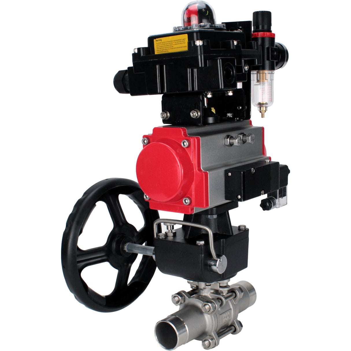 Ball valves Elephant BV3232P(3pc)-FP-W-ISO-H LONG DN50-150 full bore, body - stainless steel 316, for welding, with pneumatic actuator PA-DA, pneumatic distributor 4M310-08 NAMUR 24V, MON gearbox, LSU APL-410N EX and ATU AFC2000